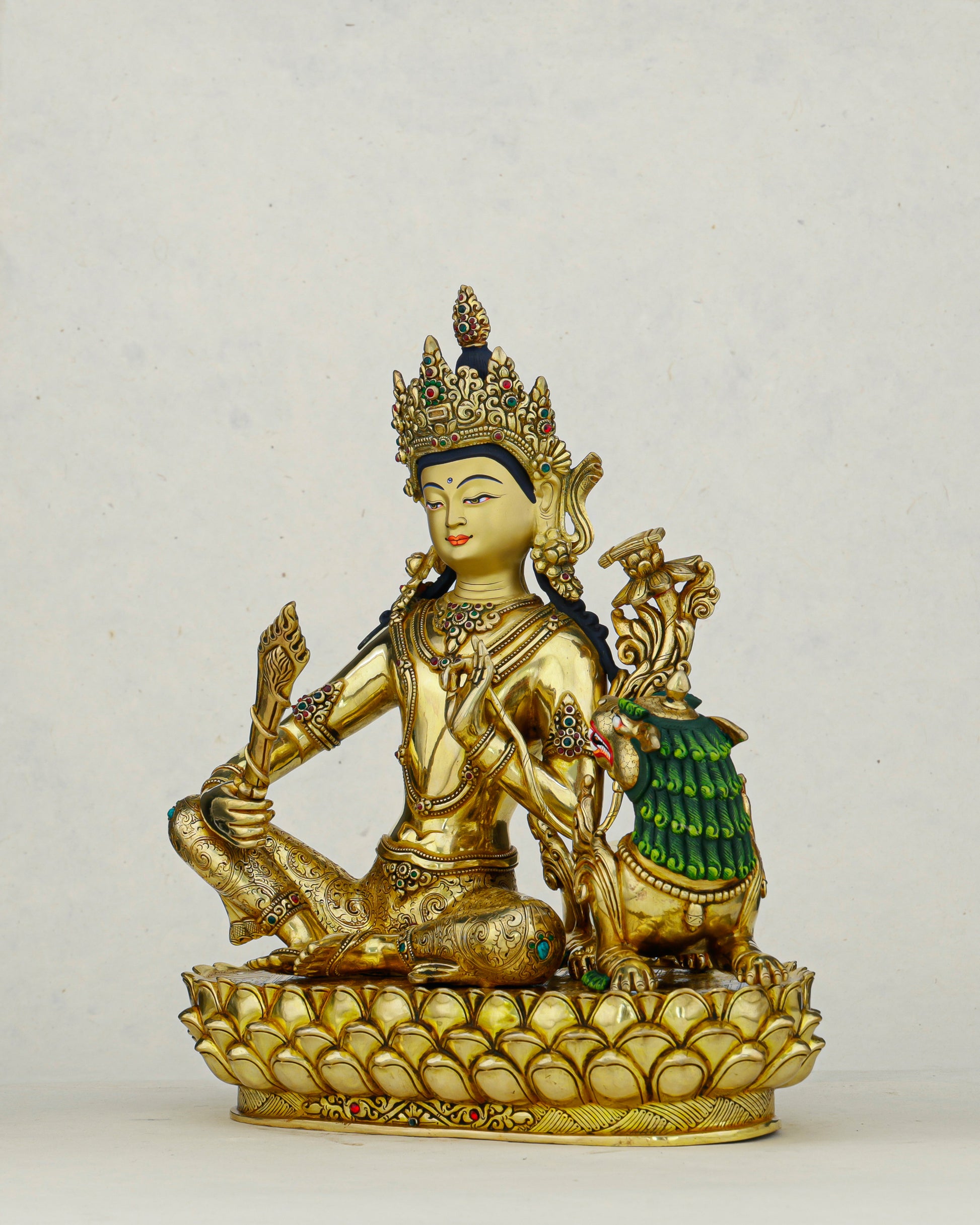 The Wisdom Roar That Shakes the World | 24K Gilded Simhanada Manjushri - Authentic Handcrafted Statue