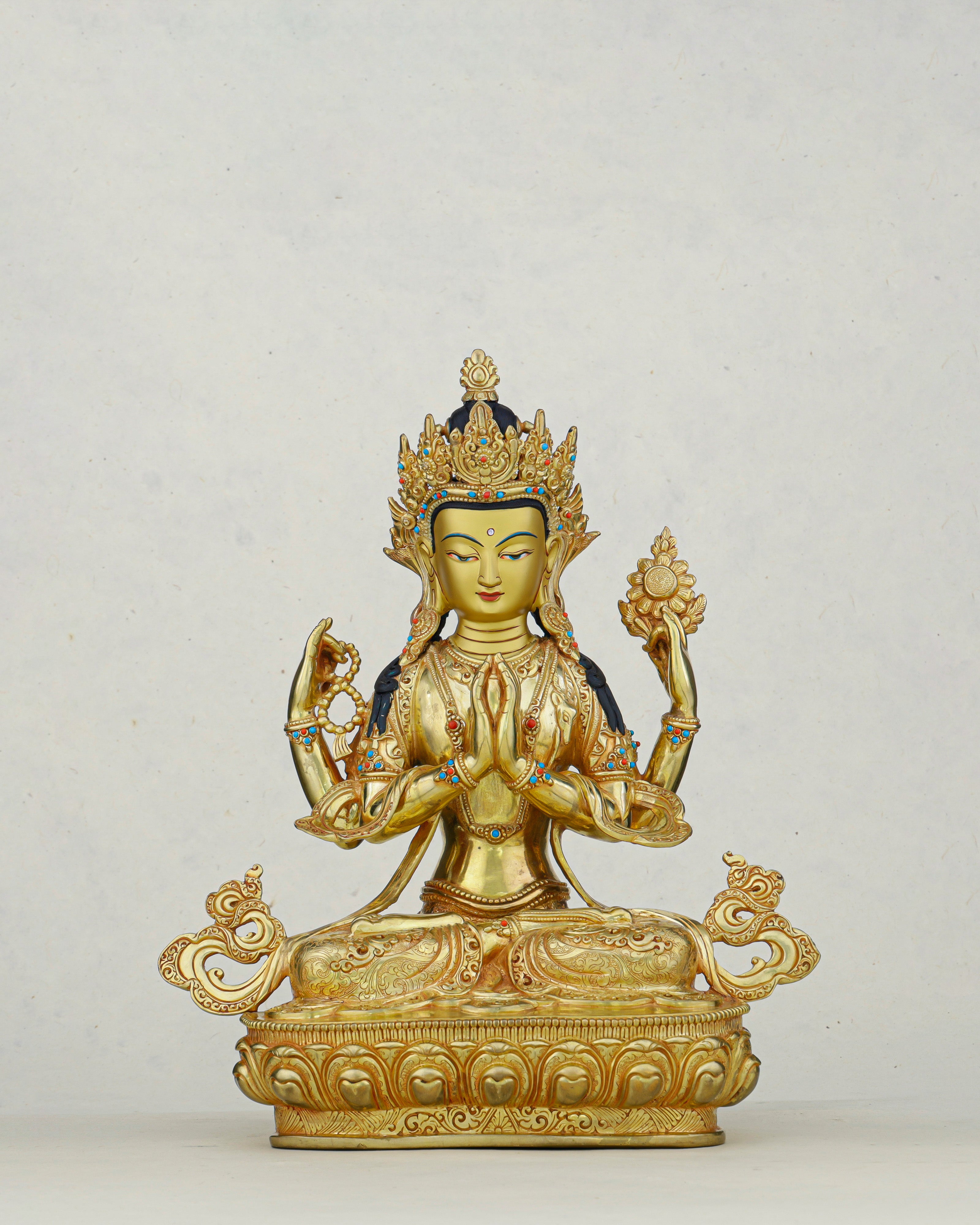Hands Folded, Heart Open | 24K Gilded Chengresi Satue From Nepal