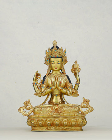 Hands Folded, Heart Open | 24K Gilded Chengresi Satue From Nepal