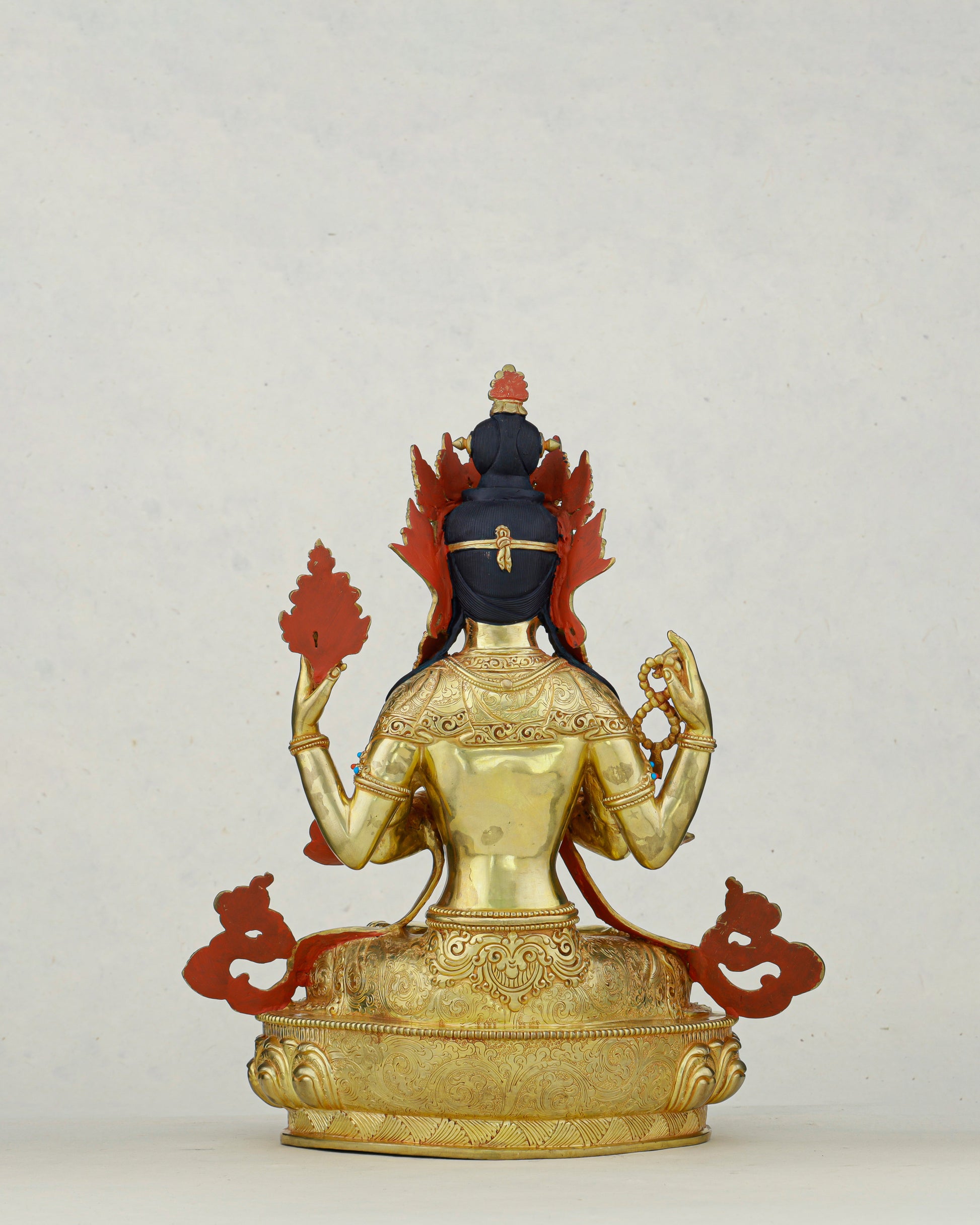 Hands Folded, Heart Open | 24K Gilded Chengresi Satue From Nepal - Authentic Handcrafted Statue