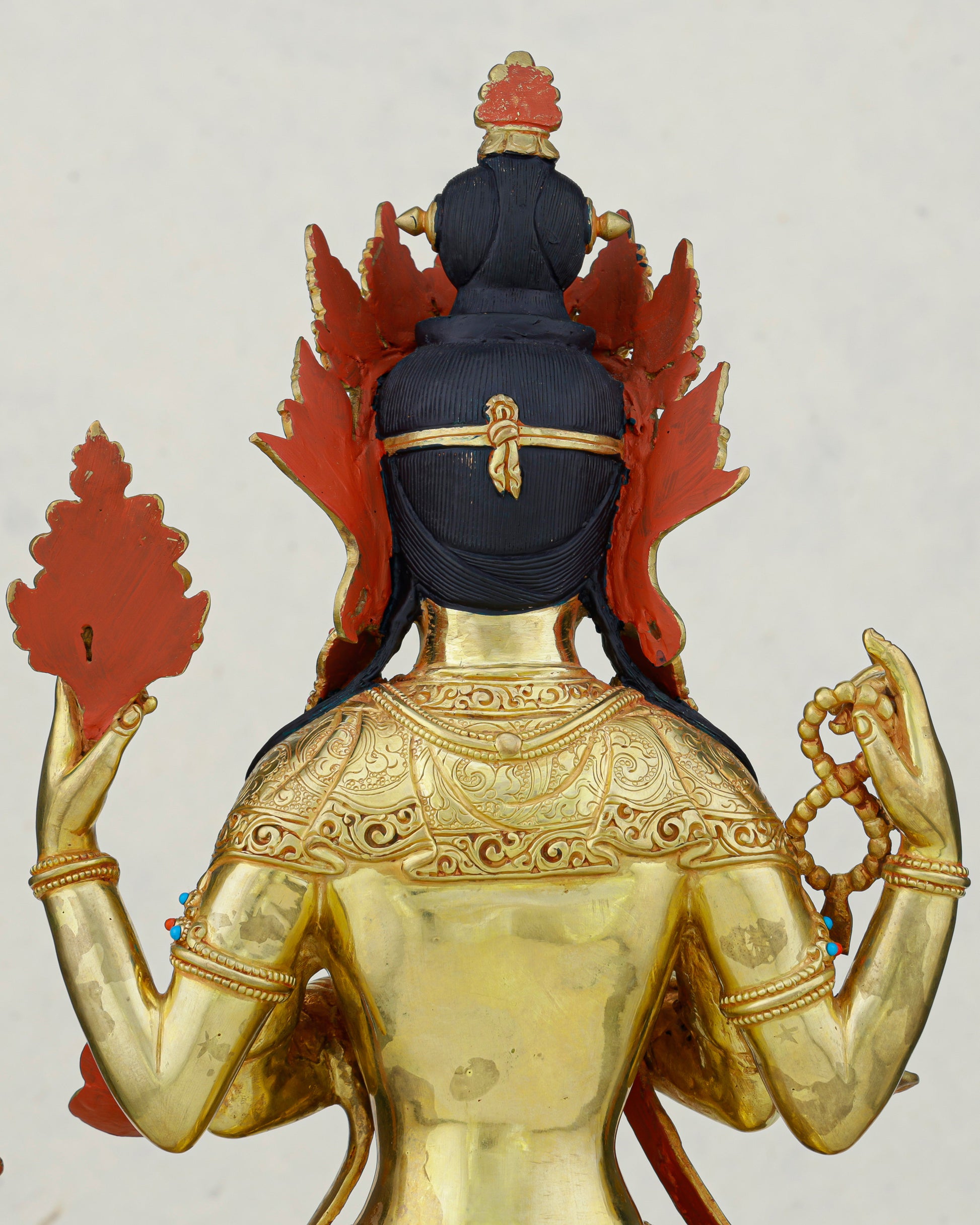 Hands Folded, Heart Open | 24K Gilded Chengresi Satue From Nepal - Authentic Handcrafted Statue