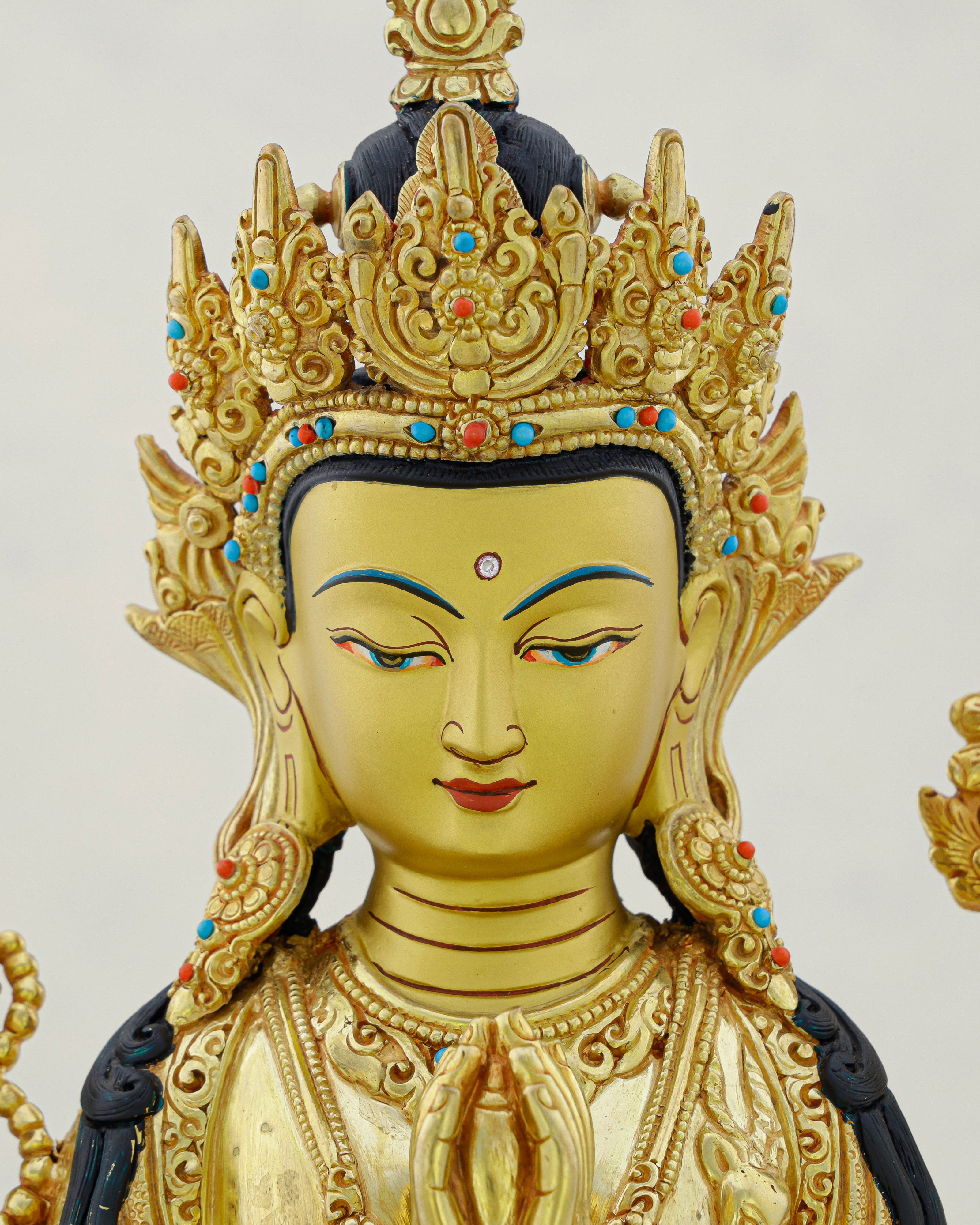 Hands Folded, Heart Open | 24K Gilded Chengresi Satue From Nepal