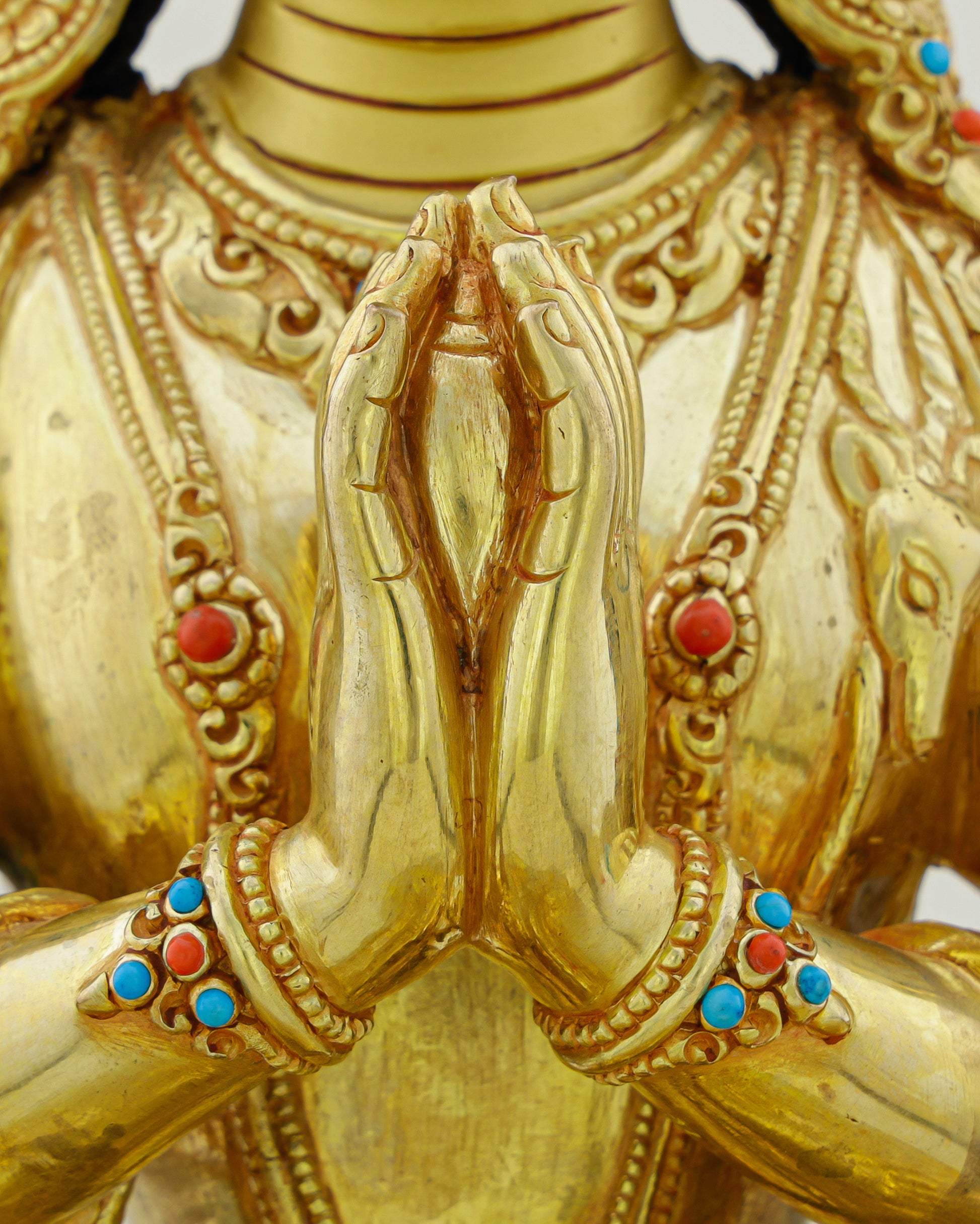 Hands Folded, Heart Open | 24K Gilded Chengresi Satue From Nepal - Authentic Handcrafted Statue
