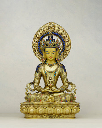 Eternal Life in Gold | Handcrafted Amitayus Statue from Patan, Nepal