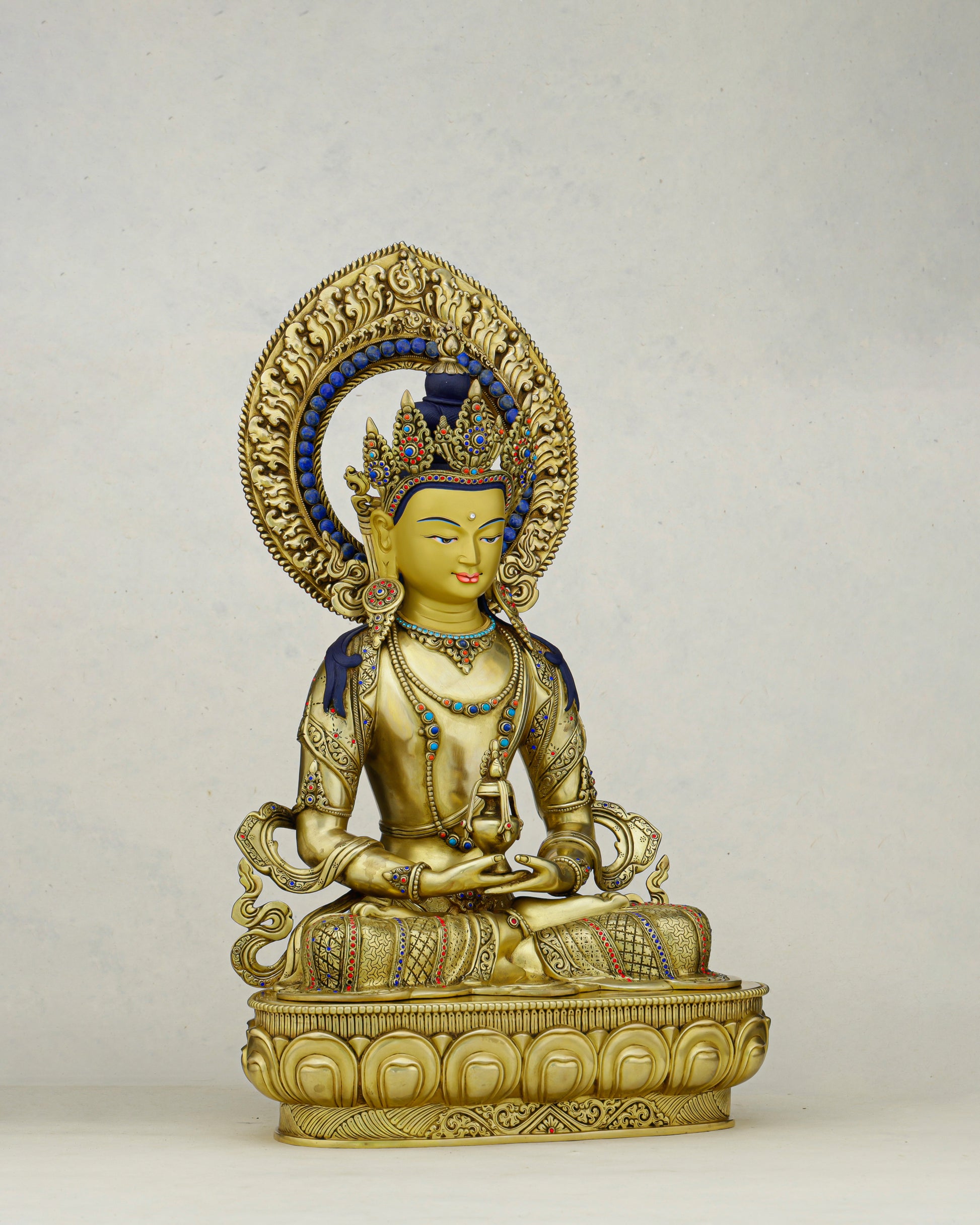 Eternal Life in Gold | Handcrafted Amitayus Statue from Patan, Nepal - Authentic Handcrafted Statue
