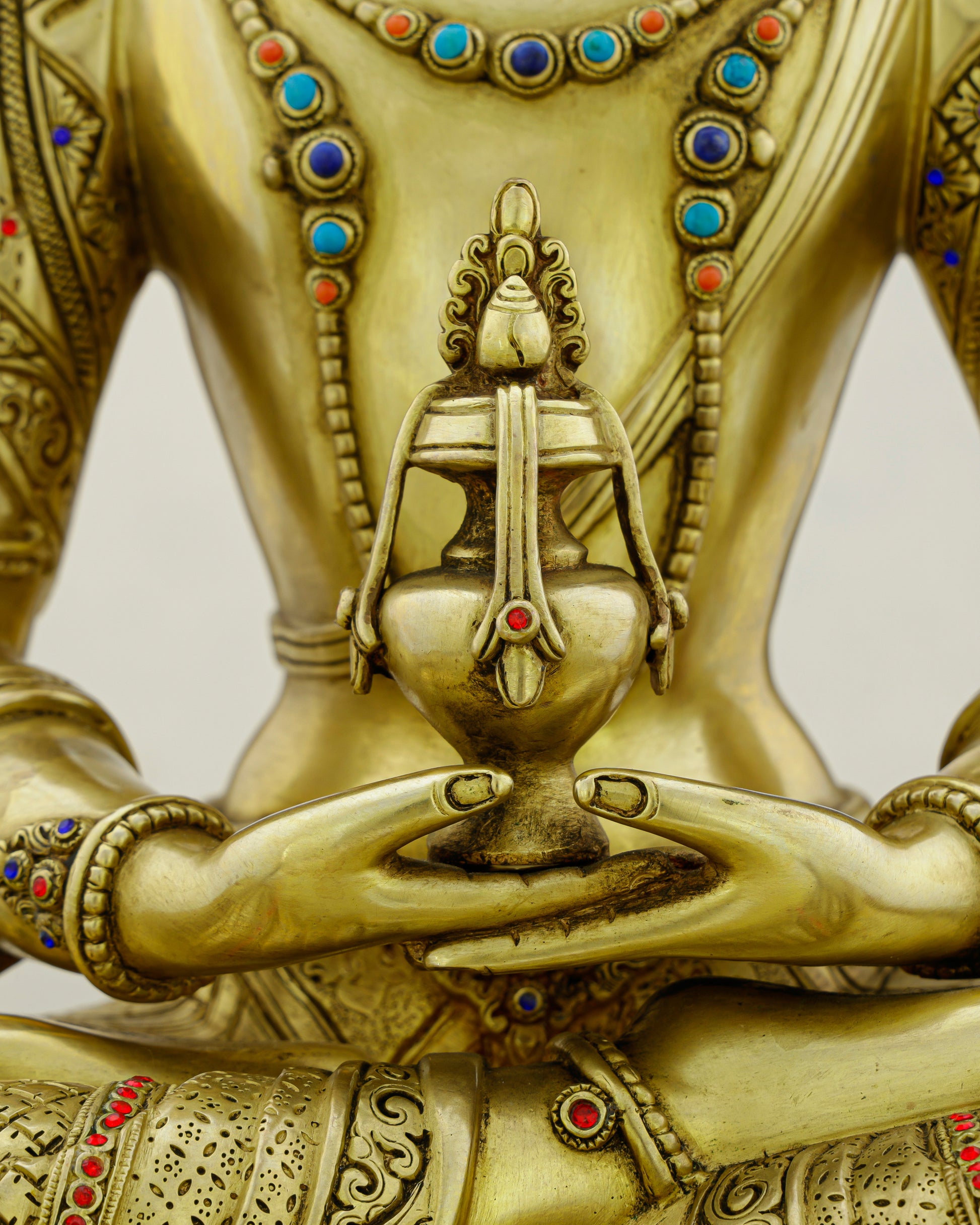Eternal Life in Gold | Handcrafted Amitayus Statue from Patan, Nepal - Authentic Handcrafted Statue