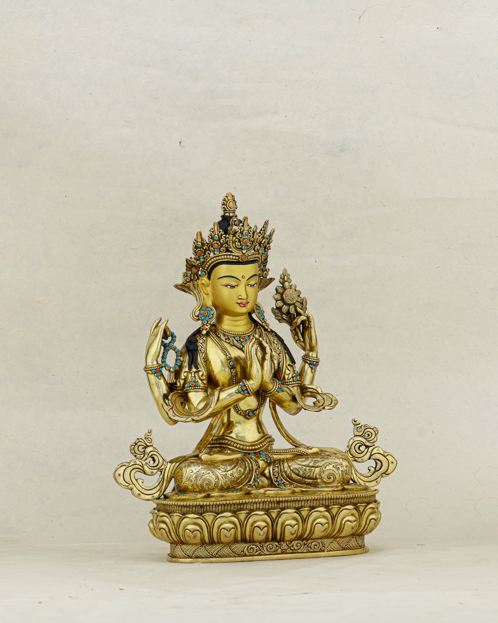 Four Arms, One Heart | Nepalese 24K Gold Chengresi Statue That Holds the World in Compassion - Authentic Handcrafted Statue