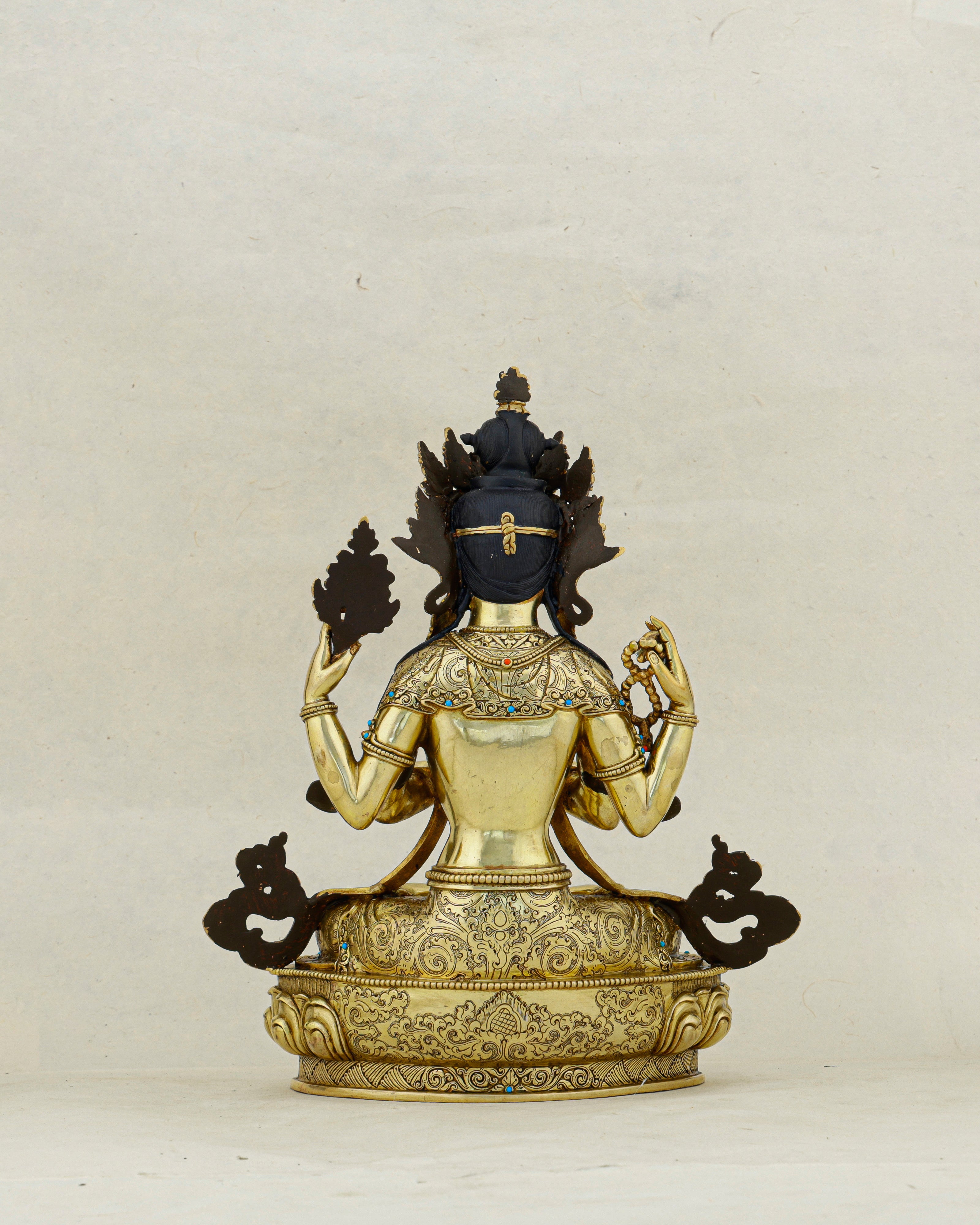 Four Arms, One Heart | Nepalese 24K Gold Chengresi Statue That Holds the World in Compassion