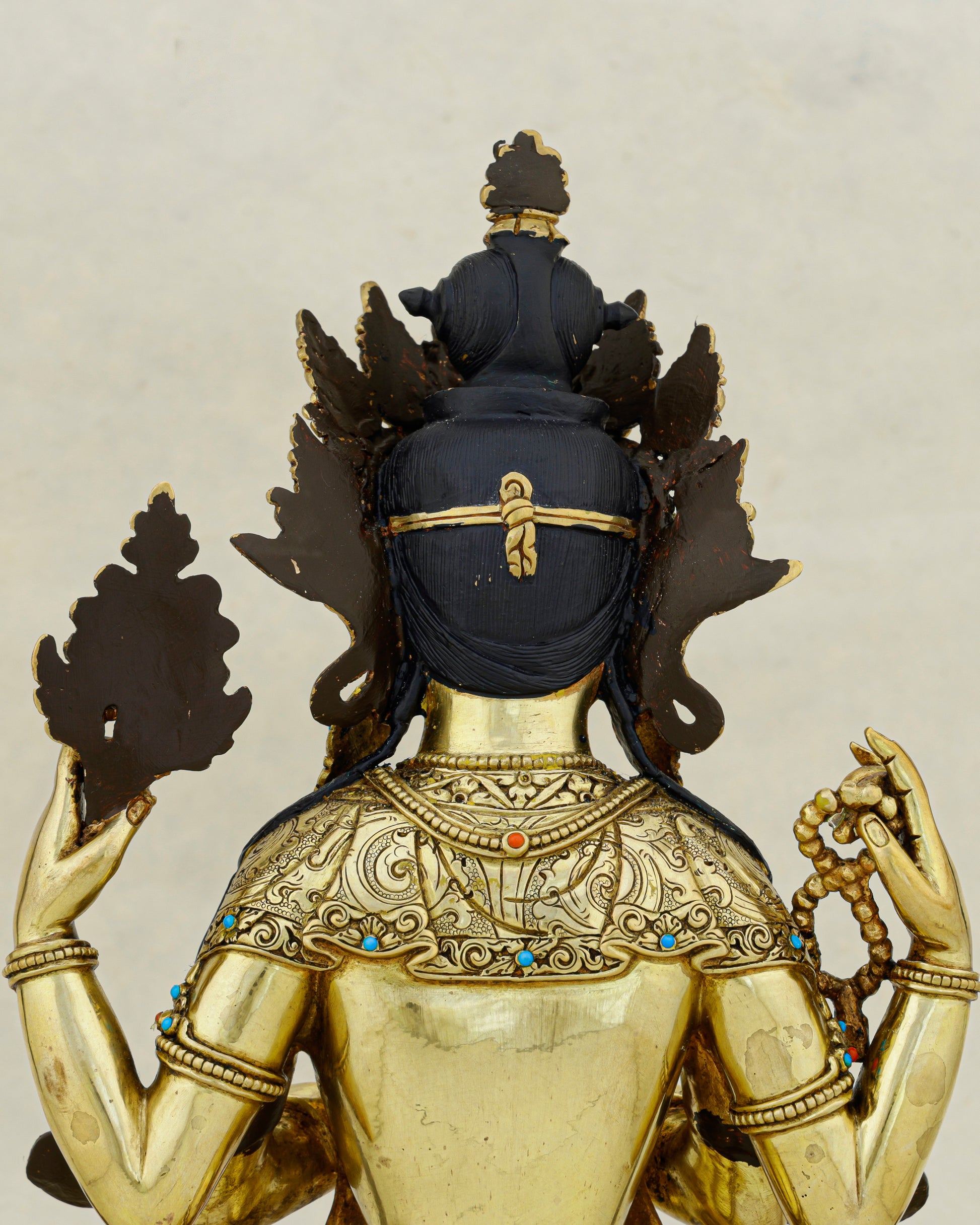 Four Arms, One Heart | Nepalese 24K Gold Chengresi Statue That Holds the World in Compassion - Authentic Handcrafted Statue