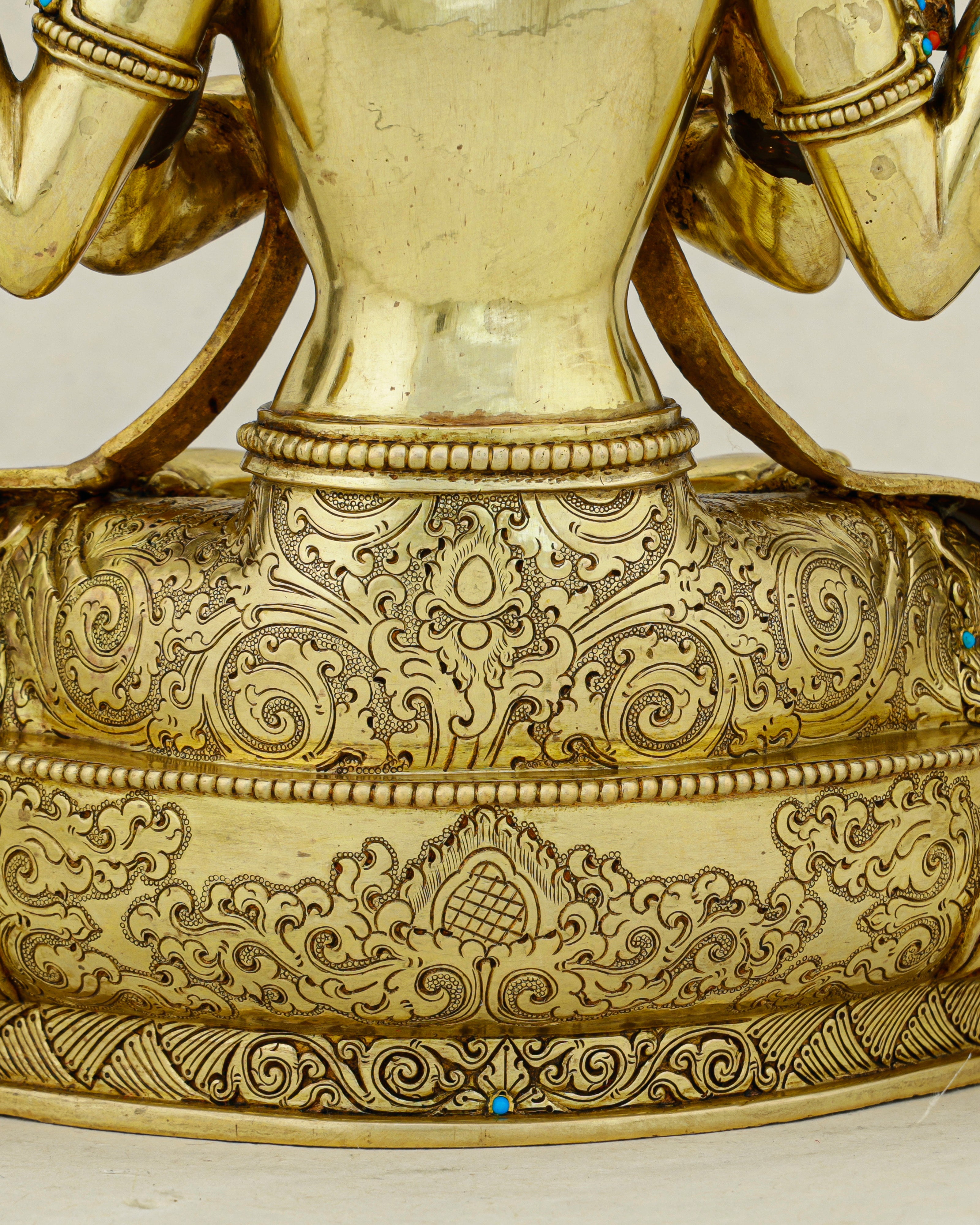 Four Arms, One Heart | Nepalese 24K Gold Chengresi Statue That Holds the World in Compassion