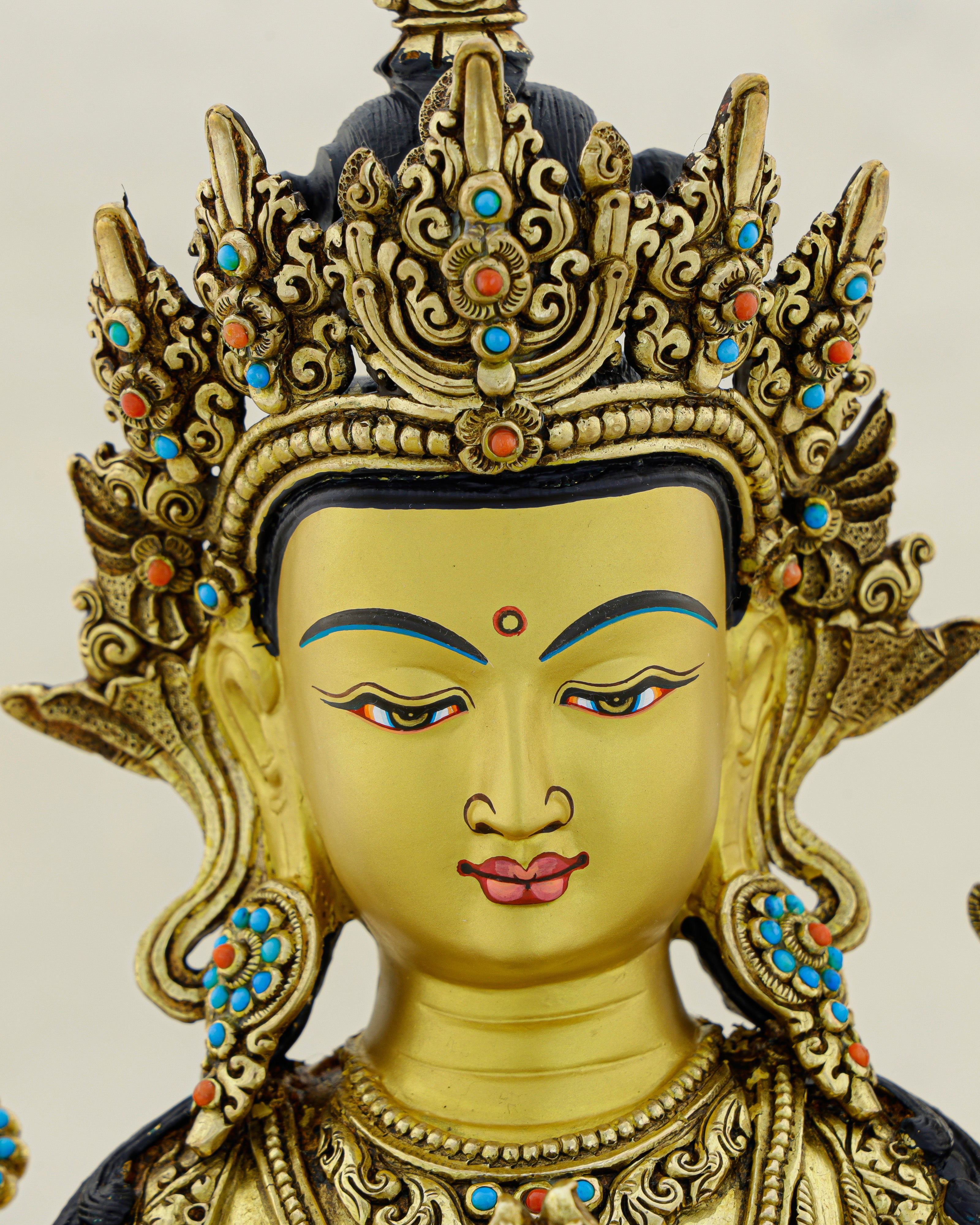 Four Arms, One Heart | Nepalese 24K Gold Chengresi Statue That Holds the World in Compassion