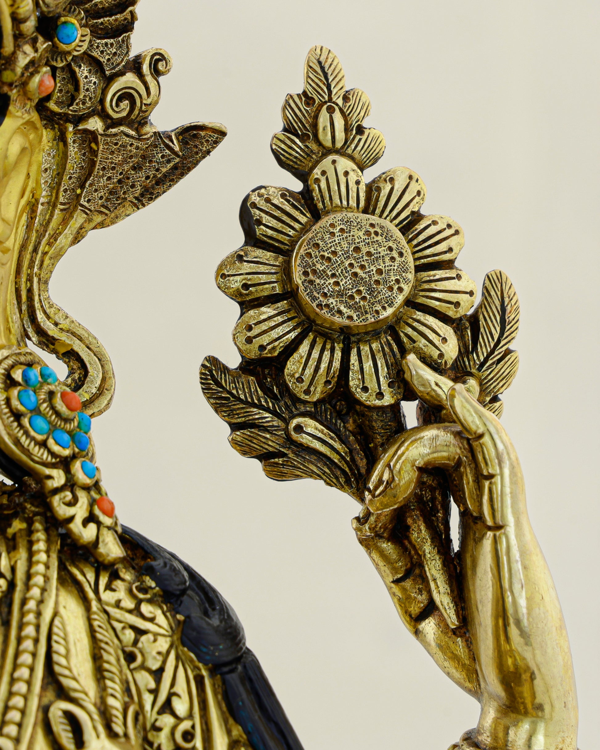 Four Arms, One Heart | Nepalese 24K Gold Chengresi Statue That Holds the World in Compassion - Authentic Handcrafted Statue