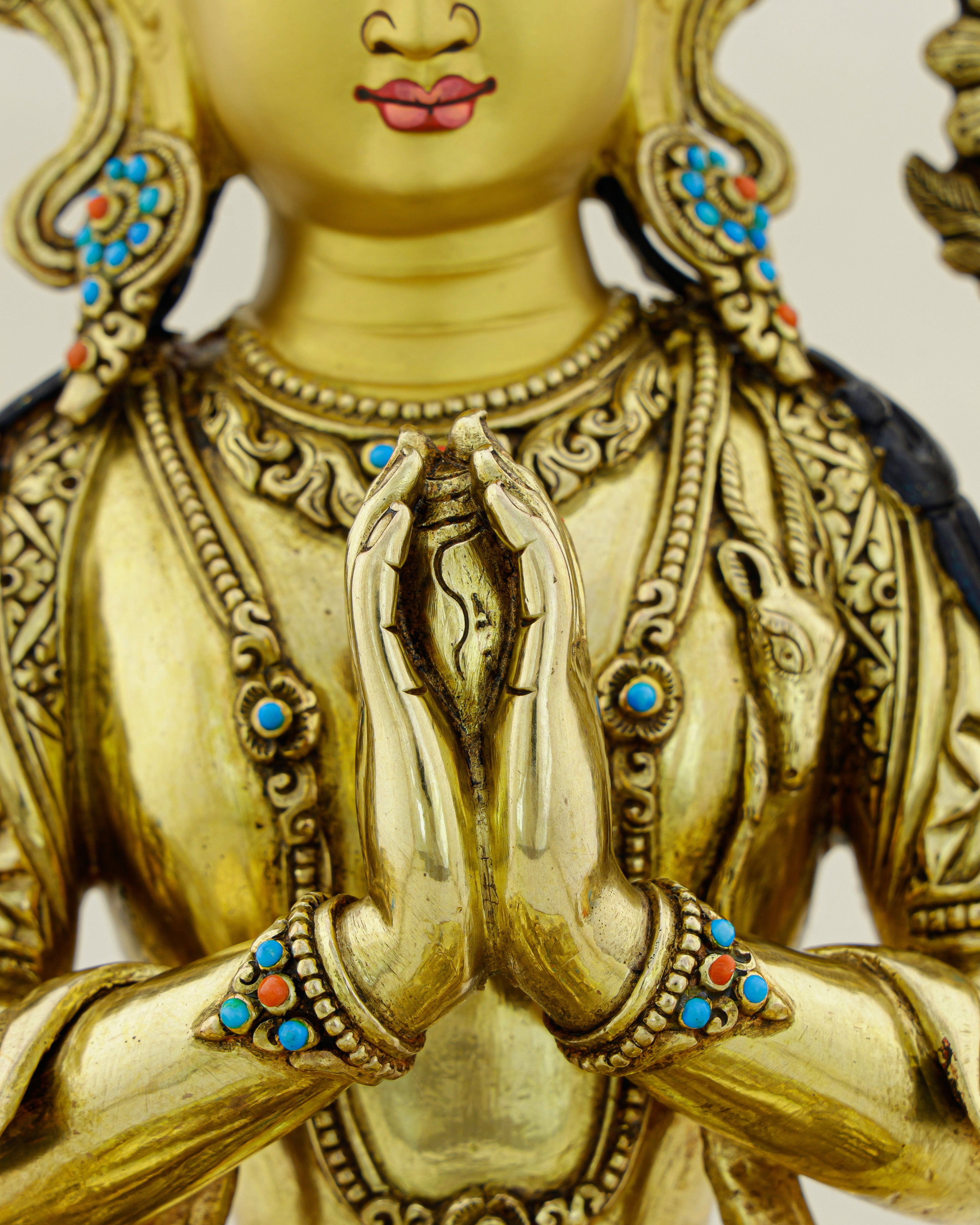 Four Arms, One Heart | Nepalese 24K Gold Chengresi Statue That Holds the World in Compassion