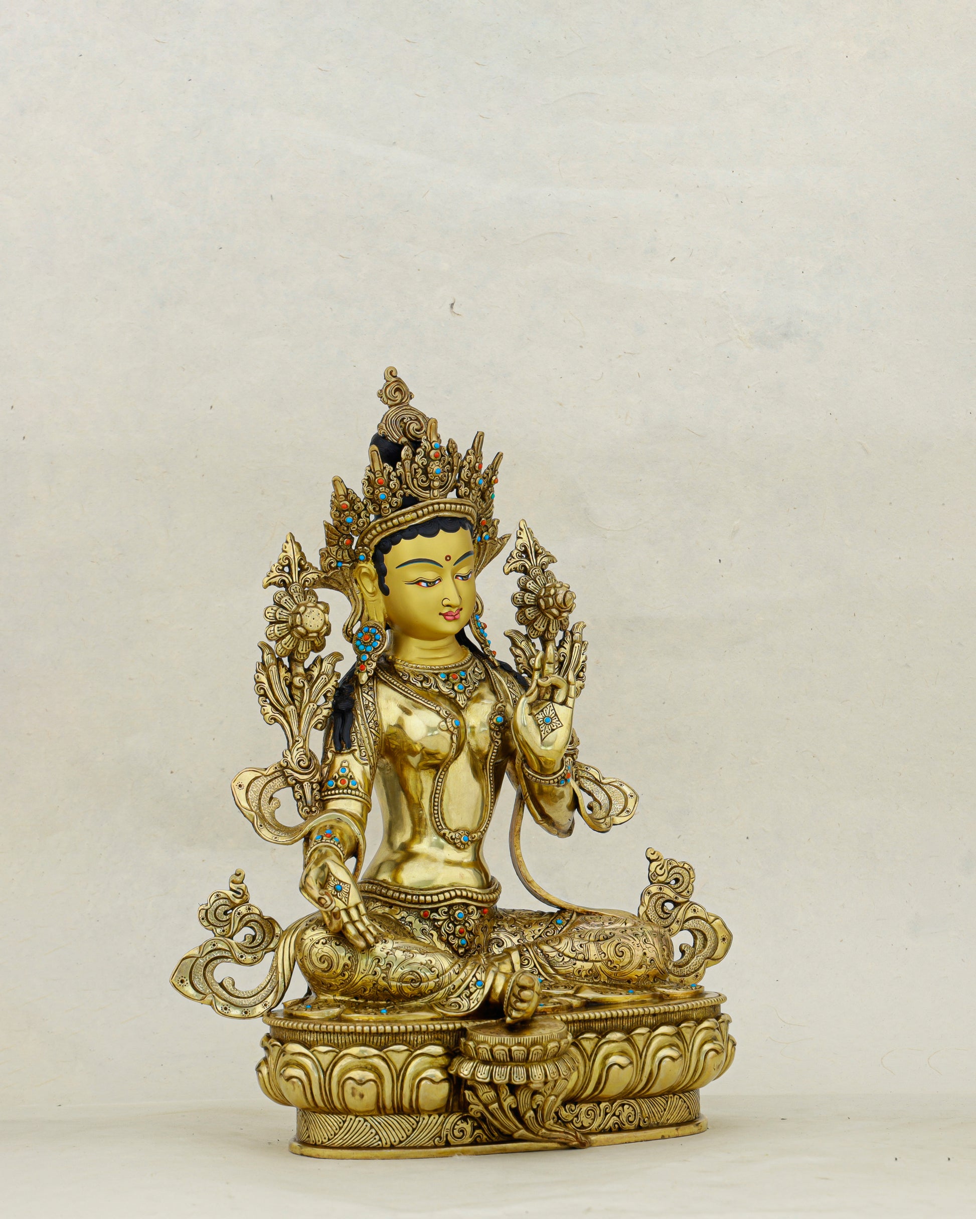 Swift as Grace, Bright as Gold | Nepalese 24K Green Tara Statue That Answers Every Call - Authentic Handcrafted Statue