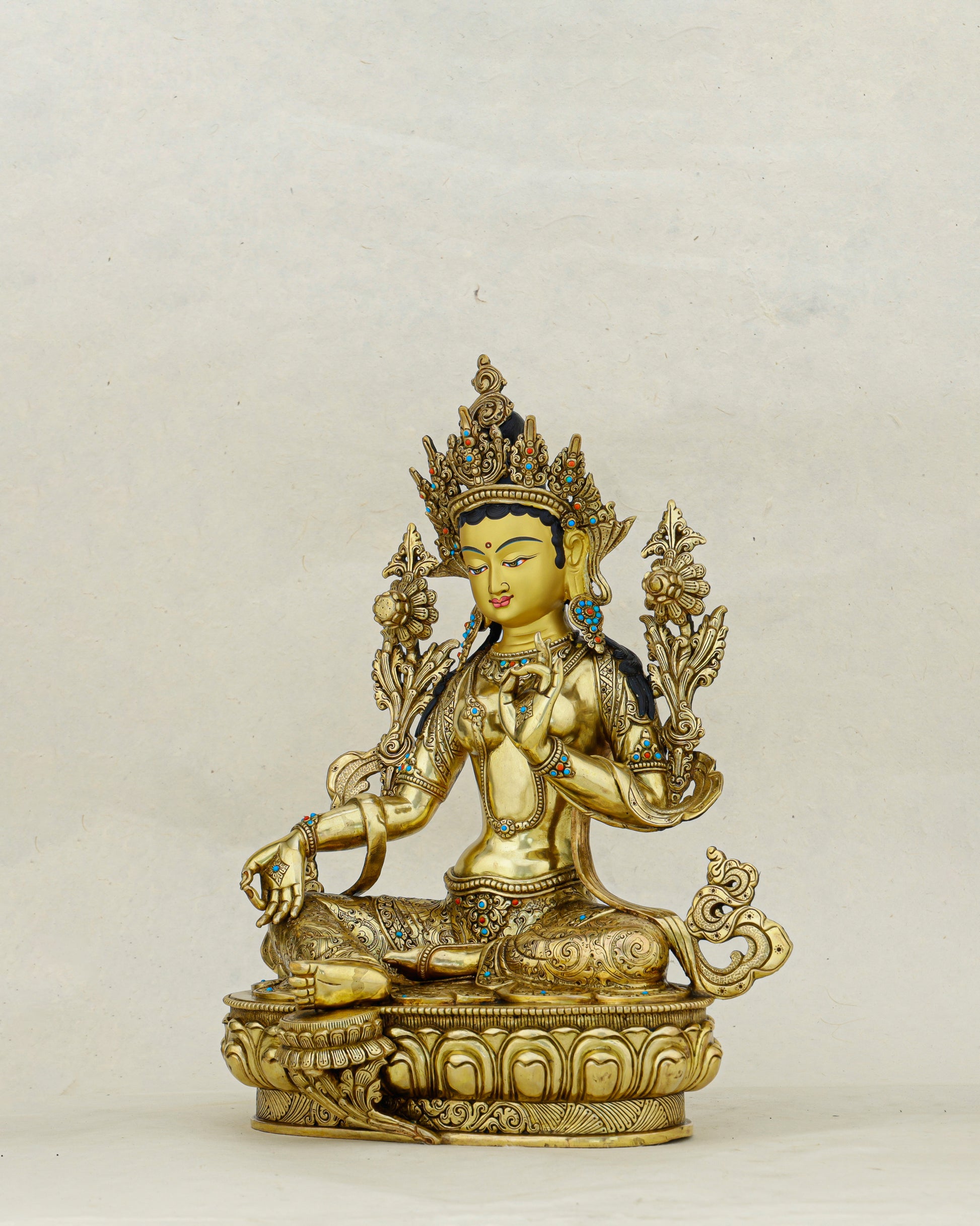 Swift as Grace, Bright as Gold | Nepalese 24K Green Tara Statue That Answers Every Call - Authentic Handcrafted Statue
