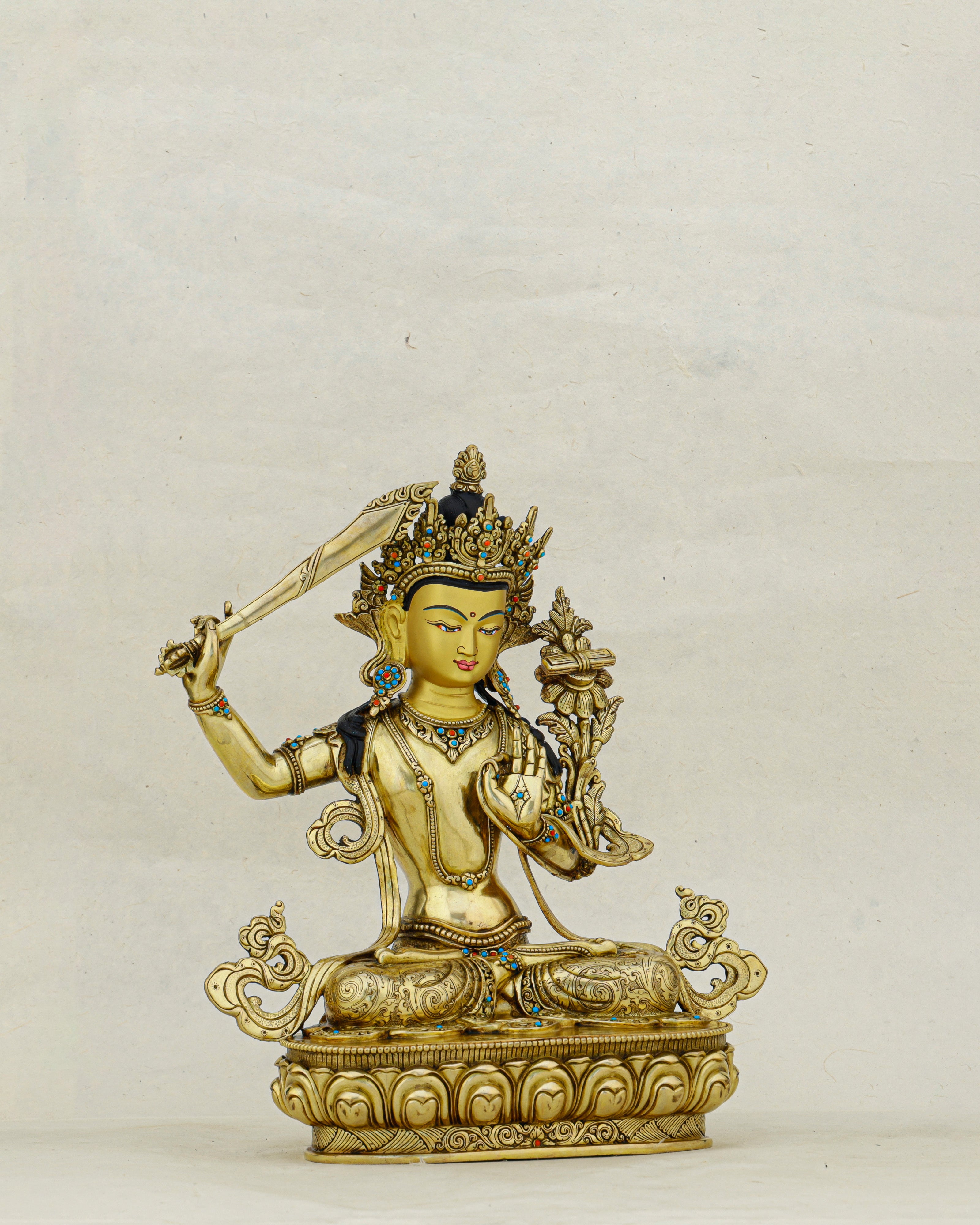 The Sword That Cuts Through Darkness | Nepalese 24K Gold Manjushri Statue That Awakens Wisdom