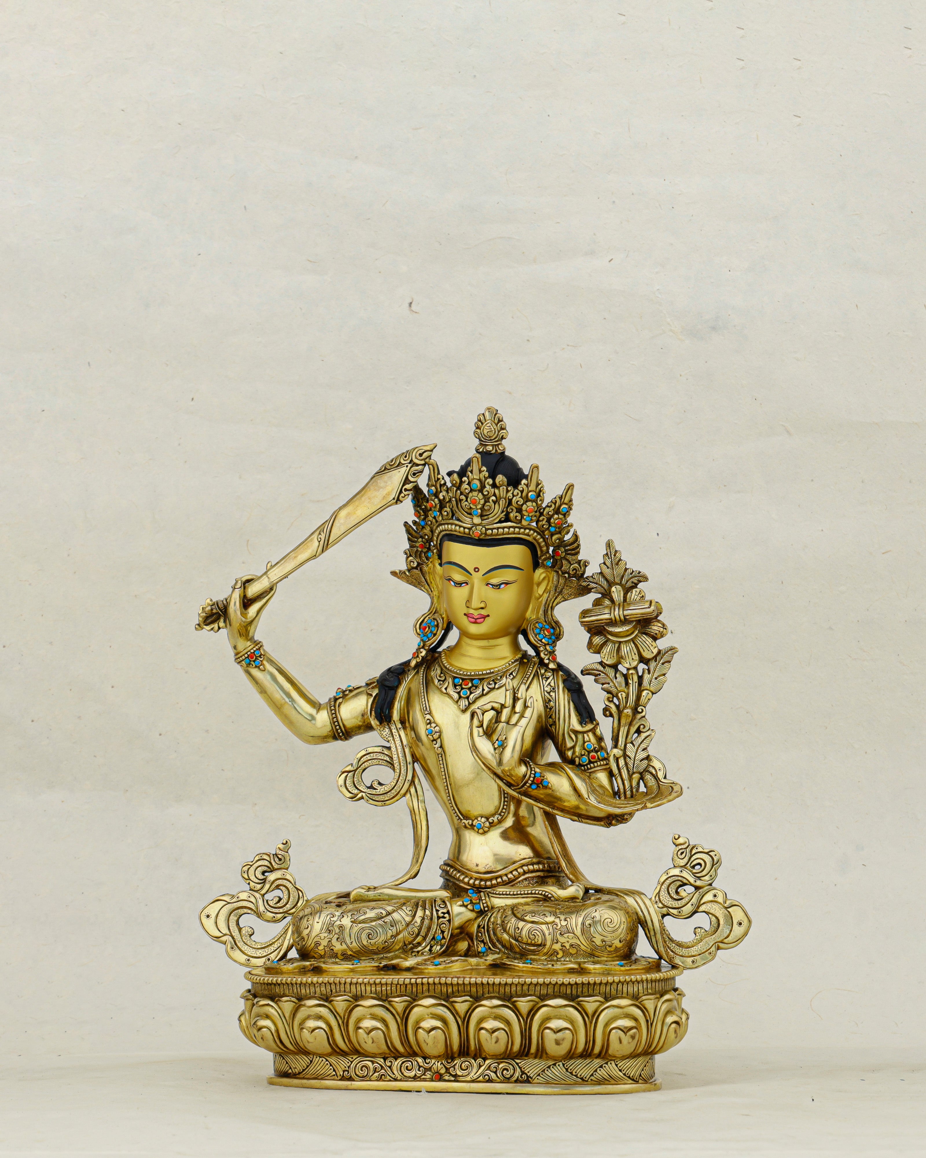 The Sword That Cuts Through Darkness | Nepalese 24K Gold Manjushri Statue That Awakens Wisdom