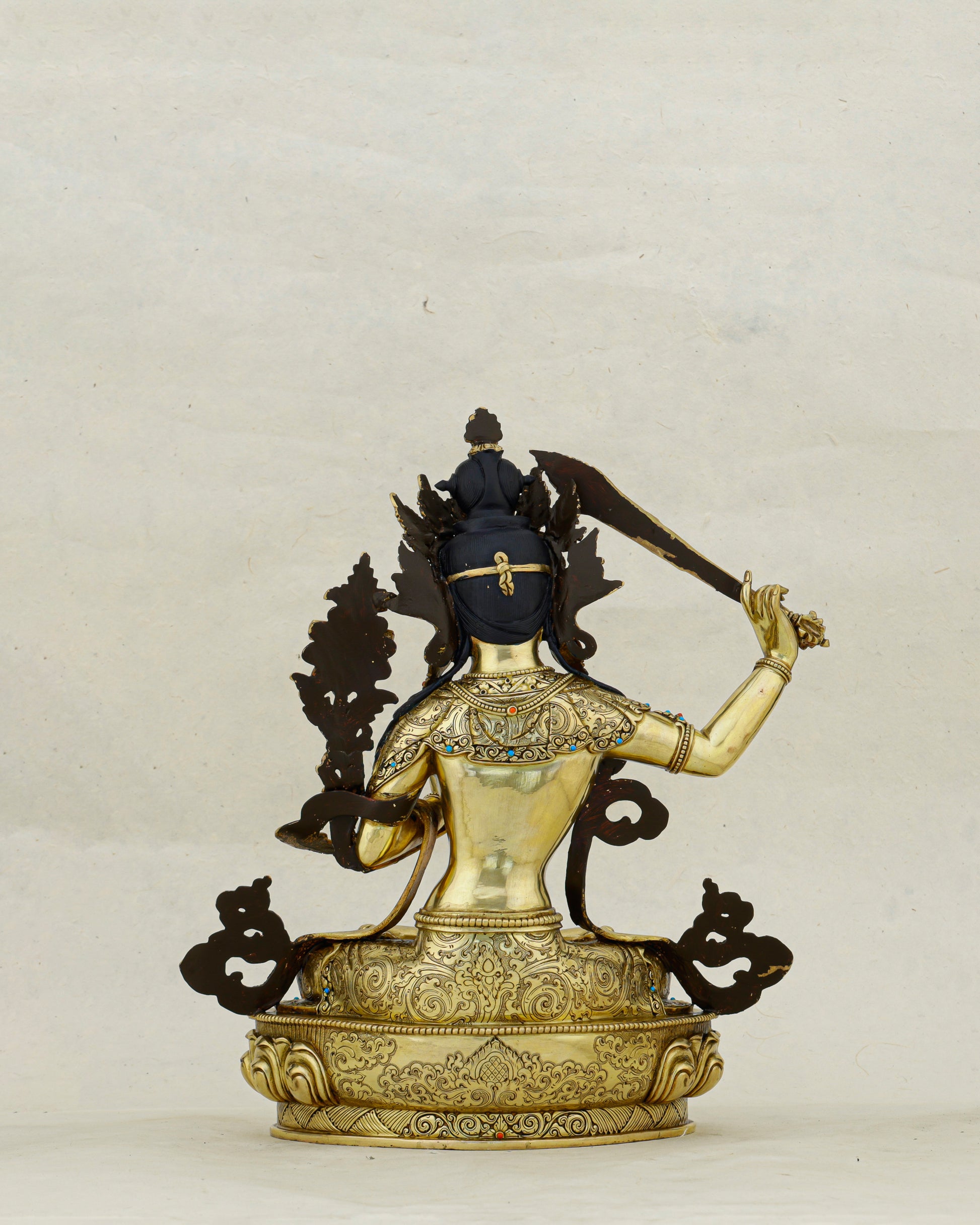 The Sword That Cuts Through Darkness | Nepalese 24K Gold Manjushri Statue That Awakens Wisdom - Authentic Handcrafted Statue