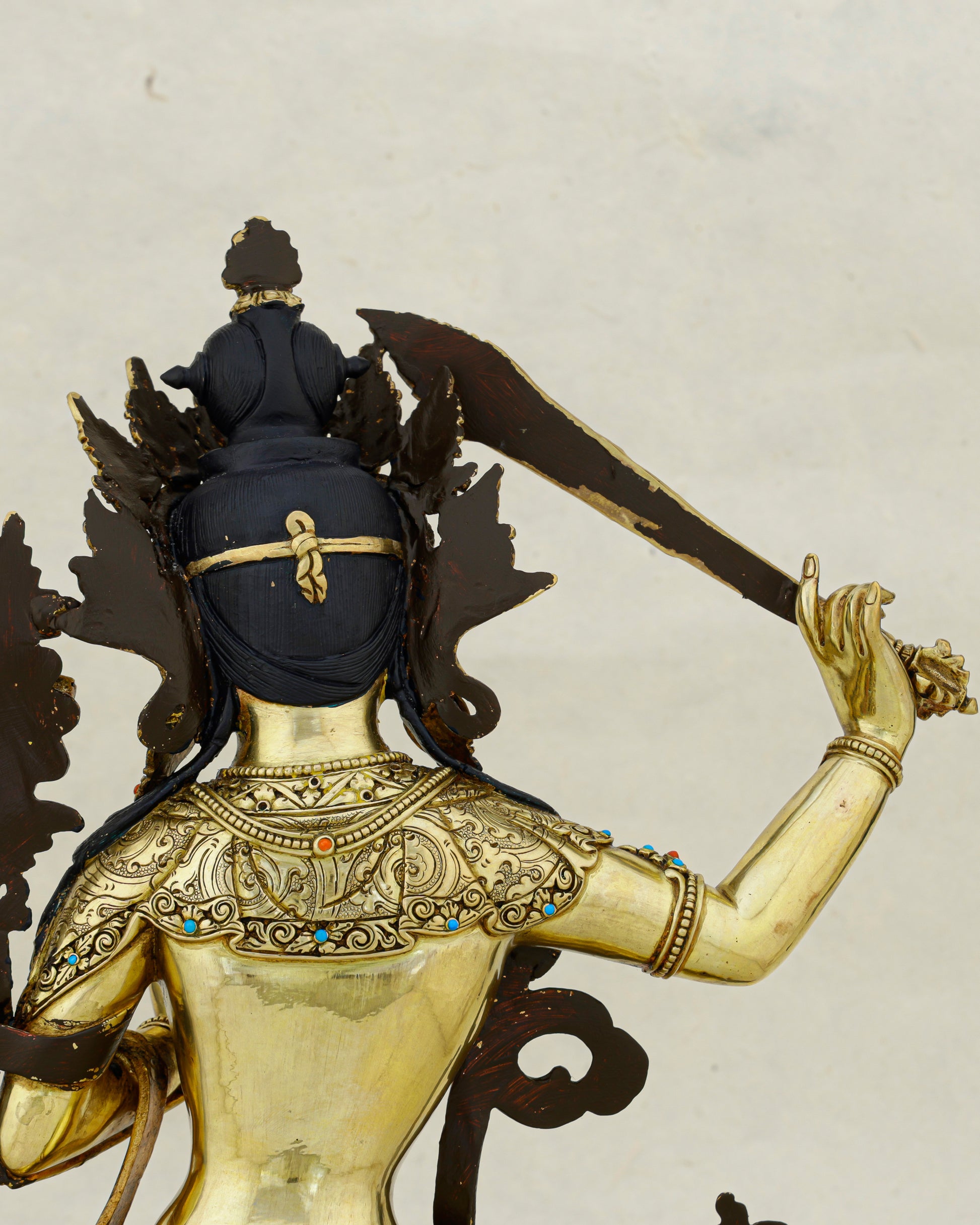 The Sword That Cuts Through Darkness | Nepalese 24K Gold Manjushri Statue That Awakens Wisdom - Authentic Handcrafted Statue