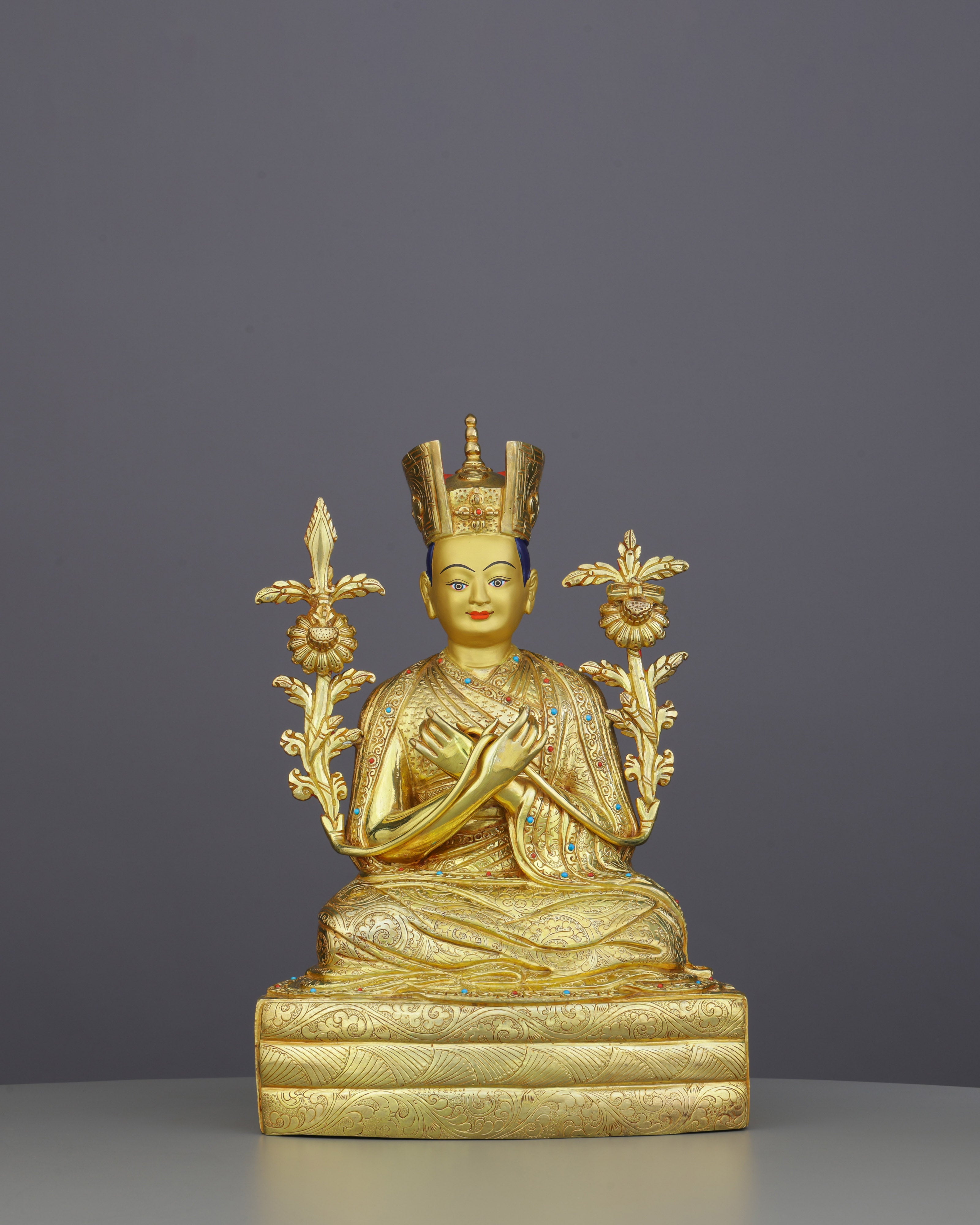 Radiant 24K Gold Gilded 16th Karmapa Statue | Living Legacy of Tibetan Buddhism