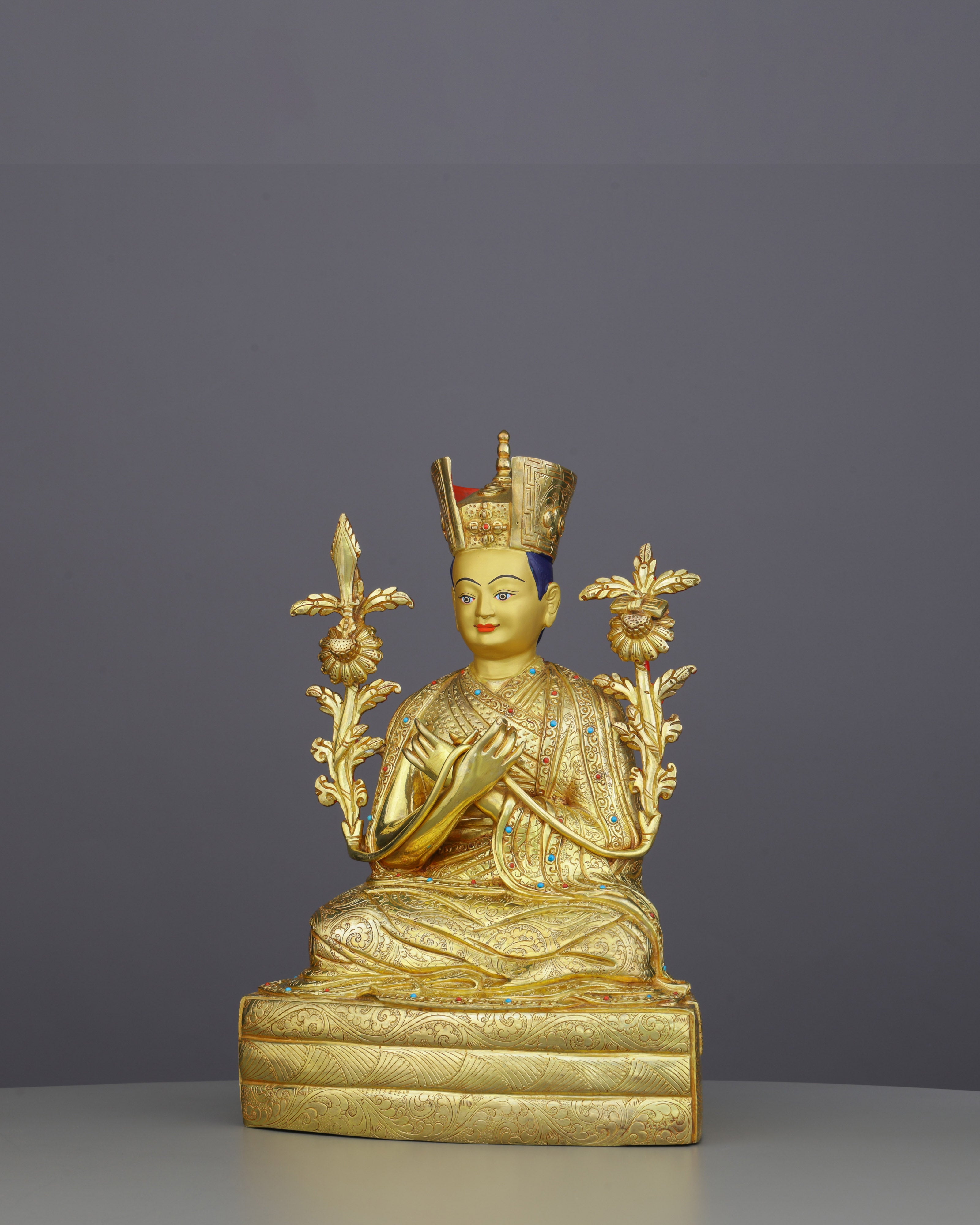 Radiant 24K Gold Gilded 16th Karmapa Statue | Living Legacy of Tibetan Buddhism