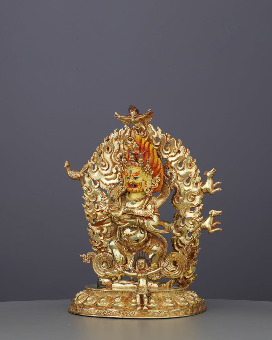 Wrathful Protector of the Path | Sakya Mahakala in Radiant Golden Ferocity - Handcrafted Buddhist Statue - Authentic Sacred Art
