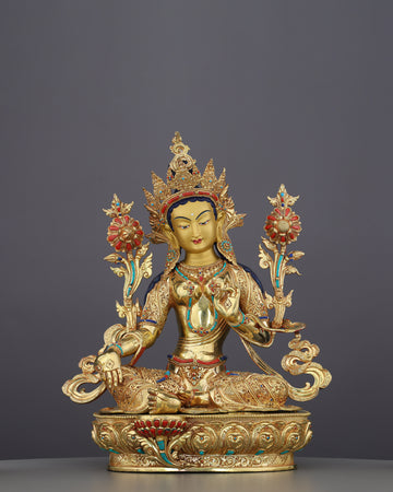 Green Tara Statue | The Golden Mother of Swift Compassion, Handcrafted in Nepal