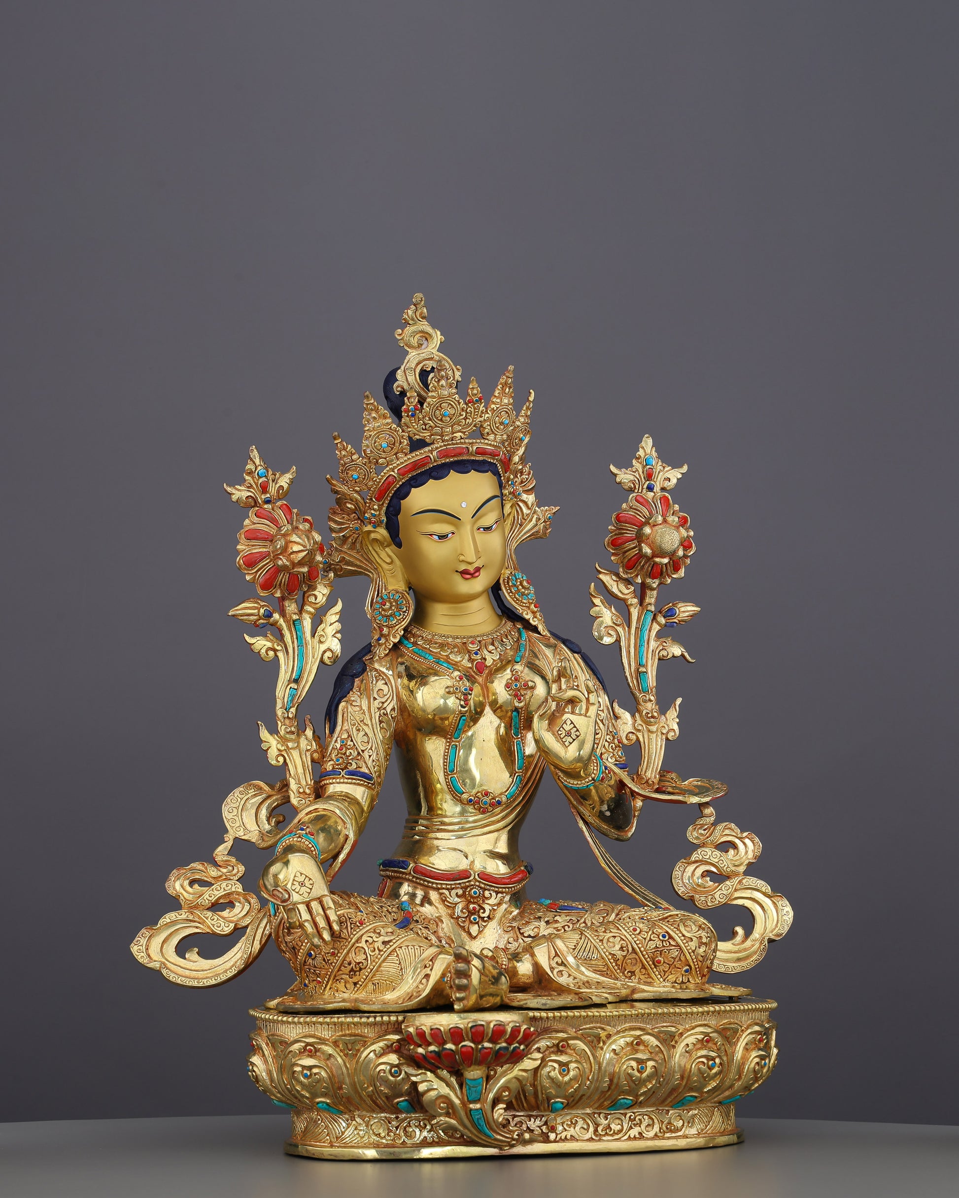 Green Tara Statue | The Golden Mother of Swift Compassion, Handcrafted in Nepal - Authentic Handcrafted Statue