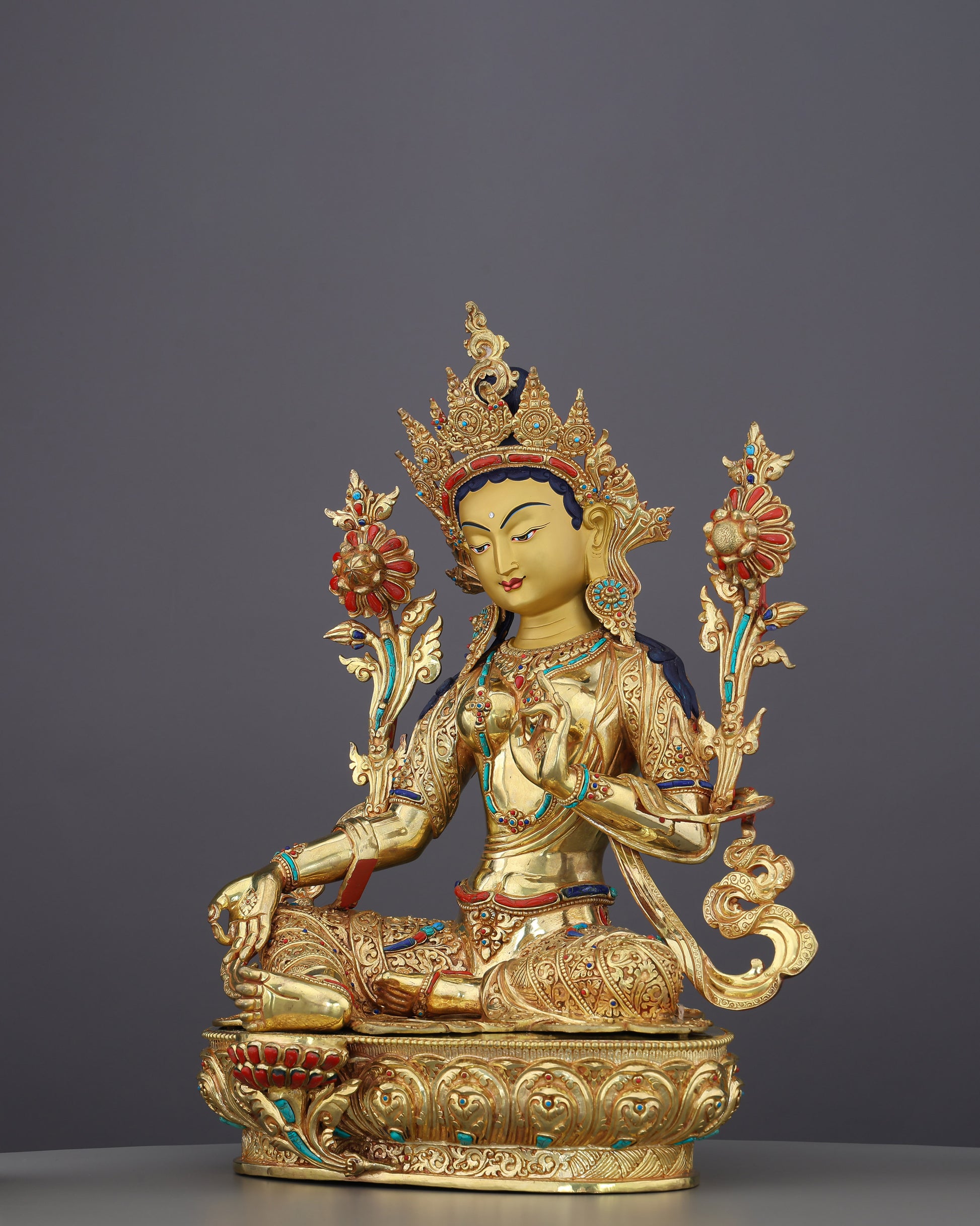Green Tara Statue | The Golden Mother of Swift Compassion, Handcrafted in Nepal - Authentic Handcrafted Statue