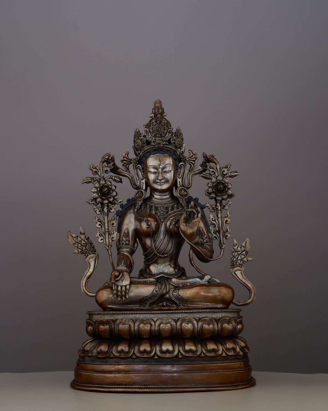 Stillness That Heals | Handcrafted Oxidized White Tara - Handcrafted Buddhist Statue