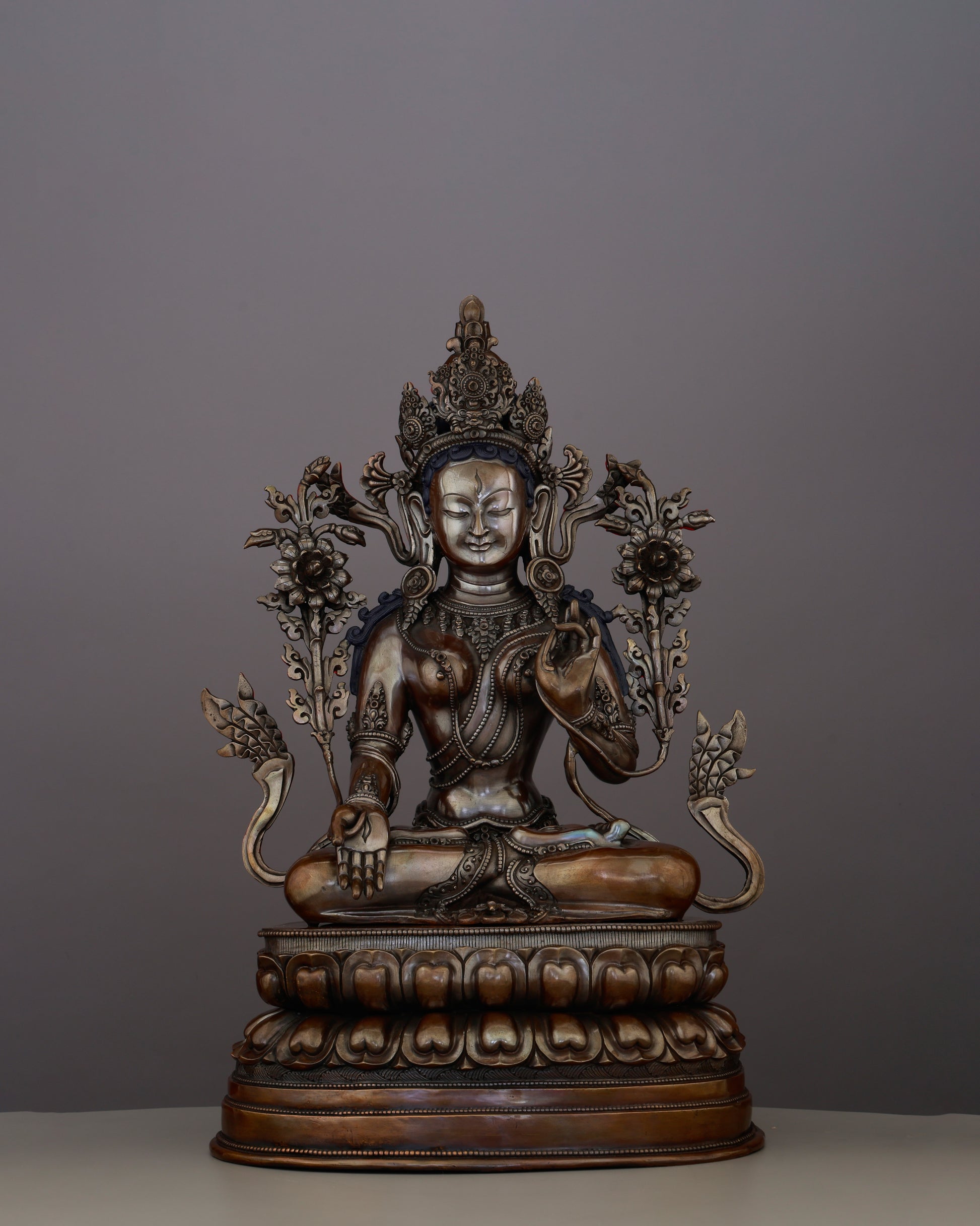 Stillness That Heals | Handcrafted Oxidized White Tara - Authentic Handcrafted Statue