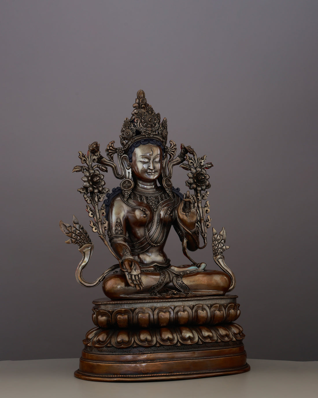 Stillness That Heals | Handcrafted Oxidized White Tara - Handcrafted Buddhist Statue - Authentic Sacred Art