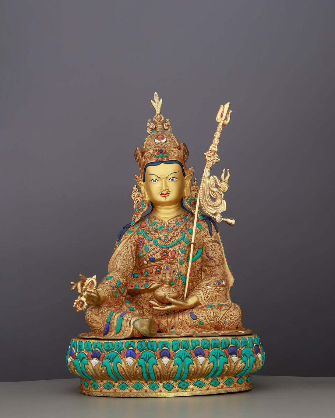 The Lotus-Born Master Awakens | Gilded Guru Rinpoche from Nepal - Handcrafted Buddhist Statue