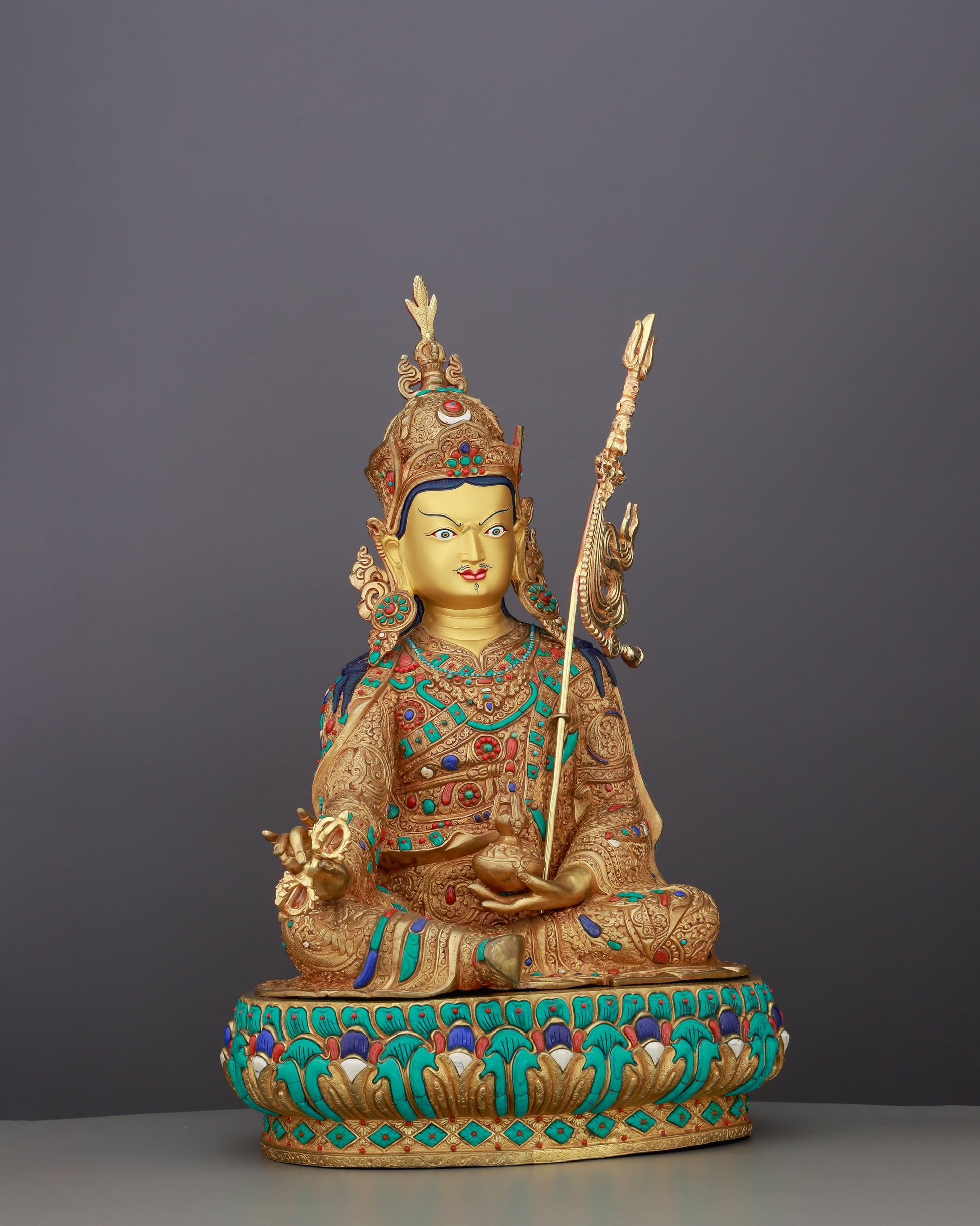 The Lotus-Born Master Awakens | Gilded Guru Rinpoche from Nepal - Authentic Handcrafted Statue