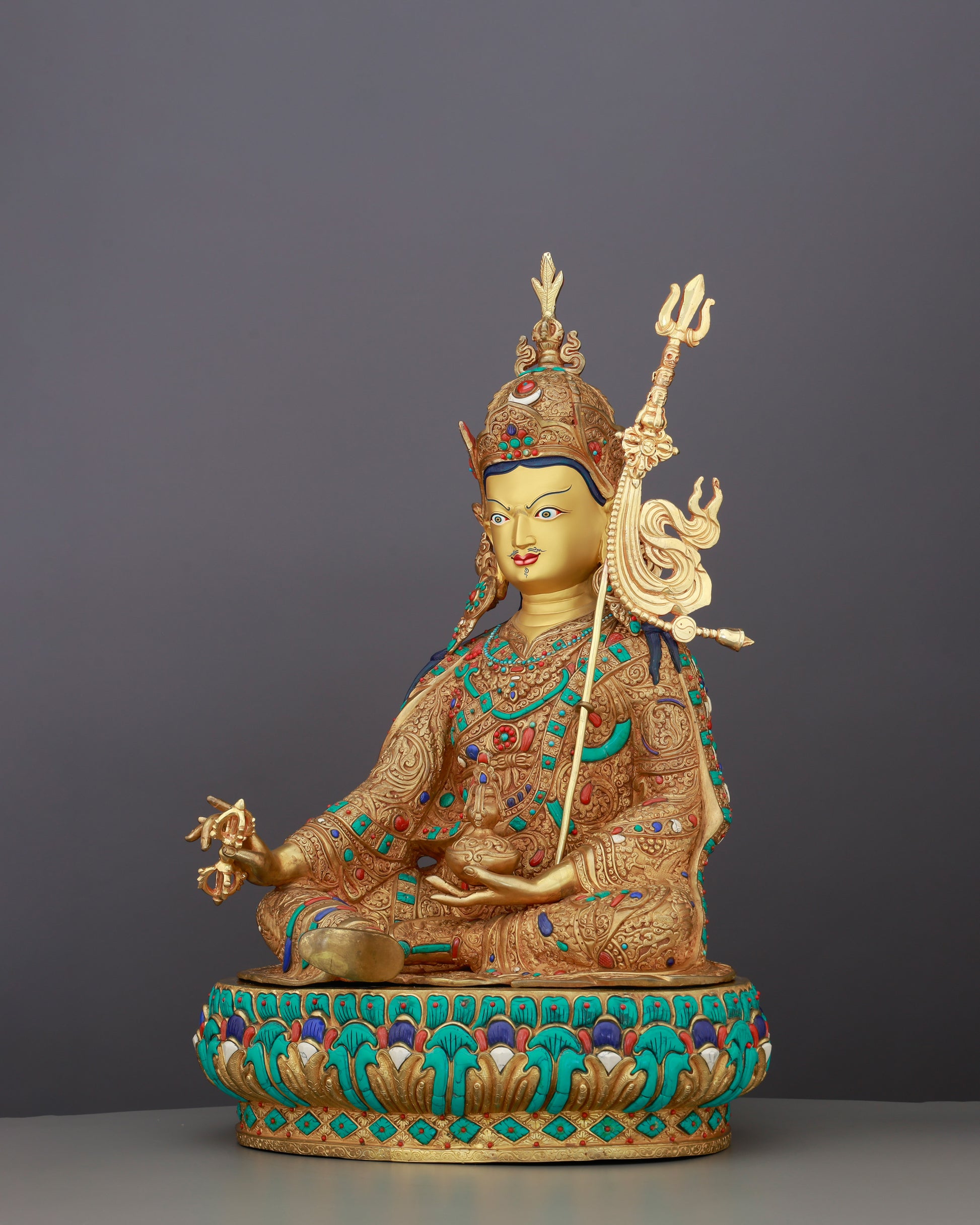 The Lotus-Born Master Awakens | Gilded Guru Rinpoche from Nepal - Authentic Handcrafted Statue