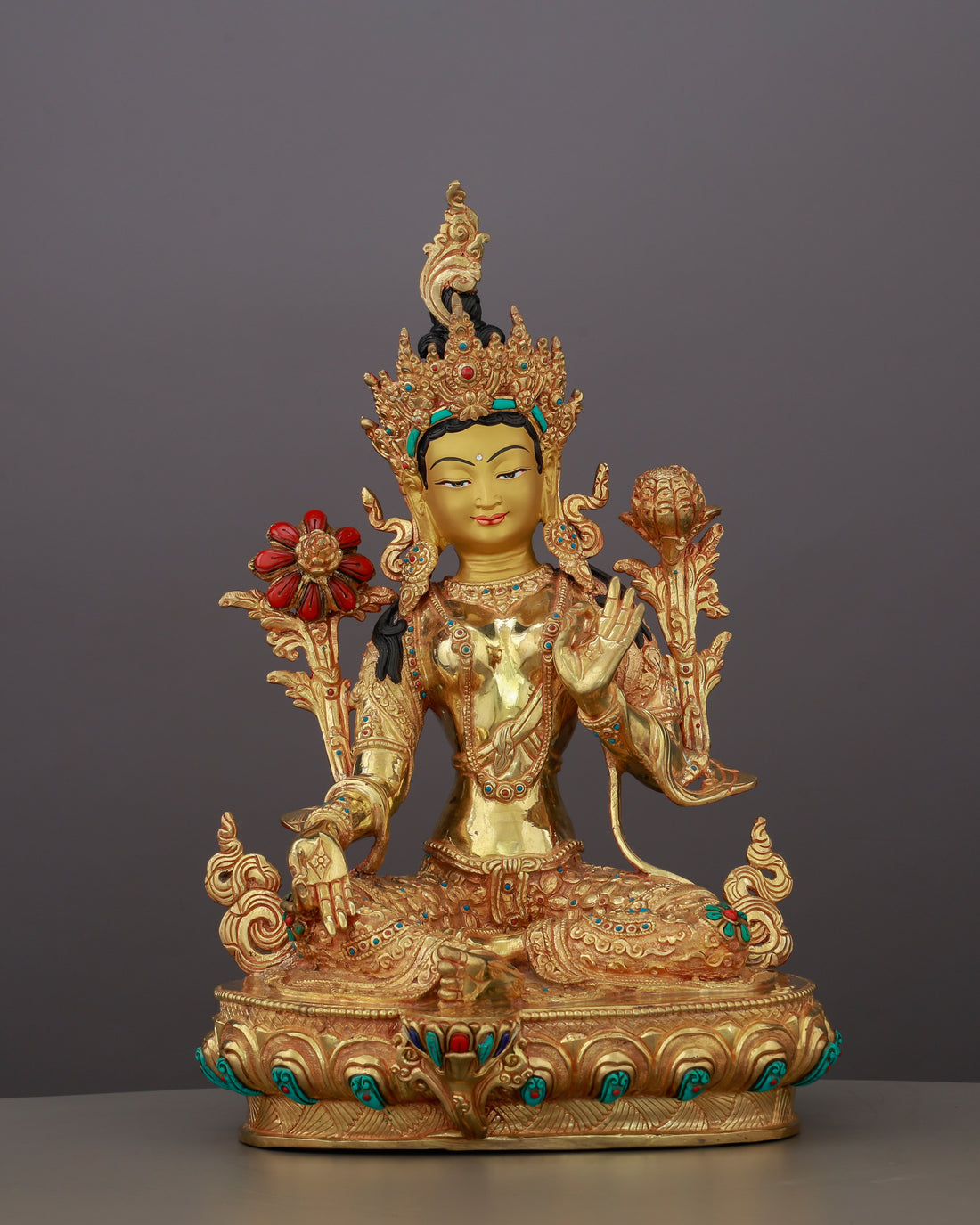 She Acts Before You Call | 24K Gold Gilded Green Tara from Nepal - Handcrafted Buddhist Statue