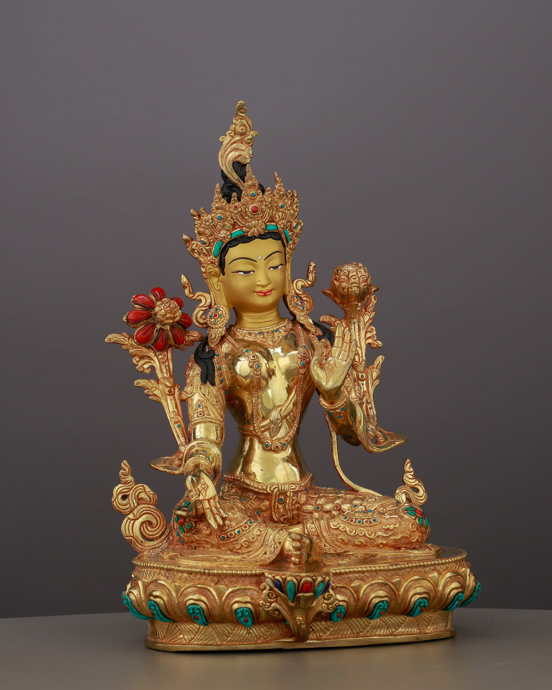 She Acts Before You Call | 24K Gold Gilded Green Tara from Nepal - Handcrafted Buddhist Statue - Authentic Sacred Art