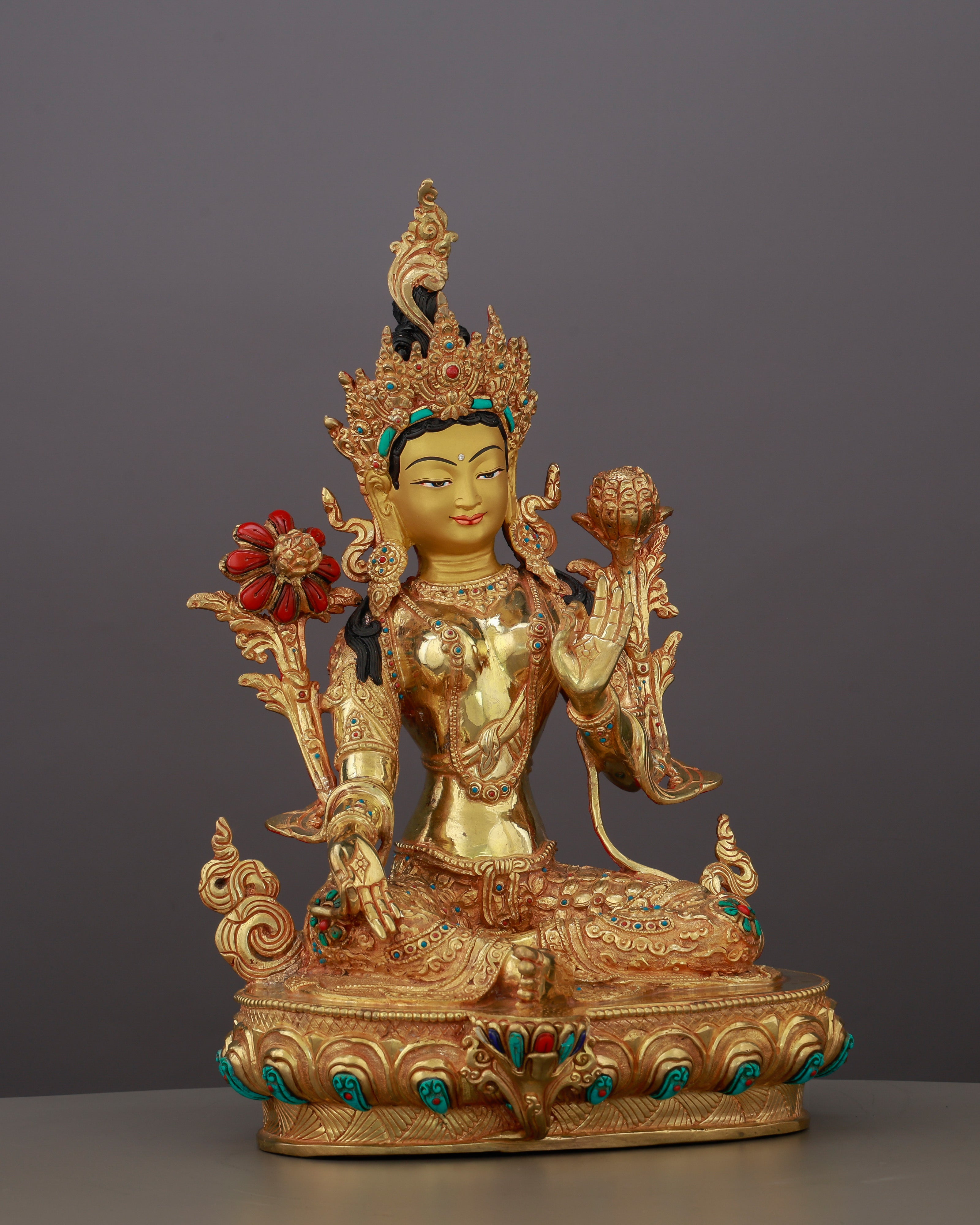 She Acts Before You Call | 24K Gold Gilded Green Tara from Nepal