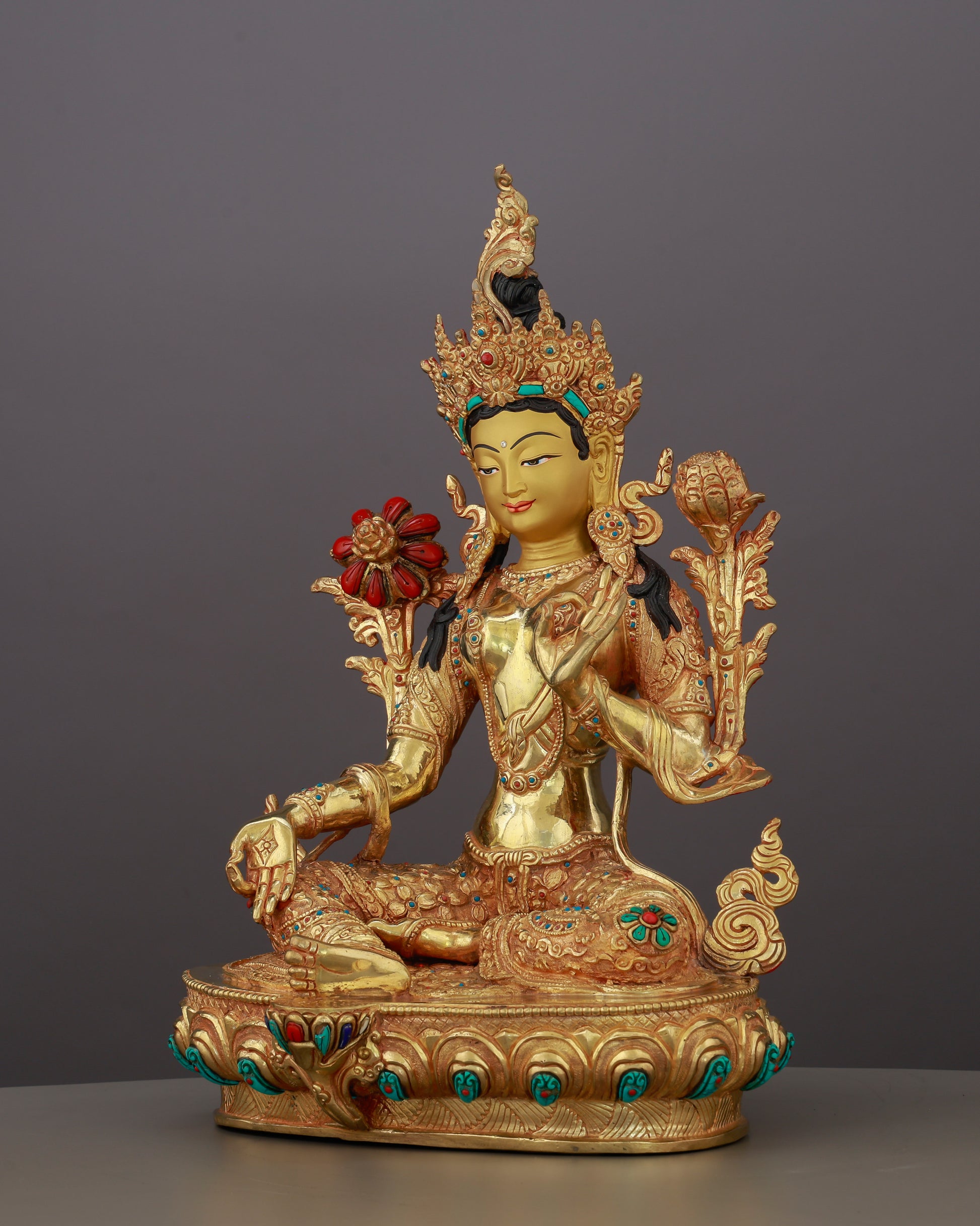 She Acts Before You Call | 24K Gold Gilded Green Tara from Nepal - Authentic Handcrafted Statue