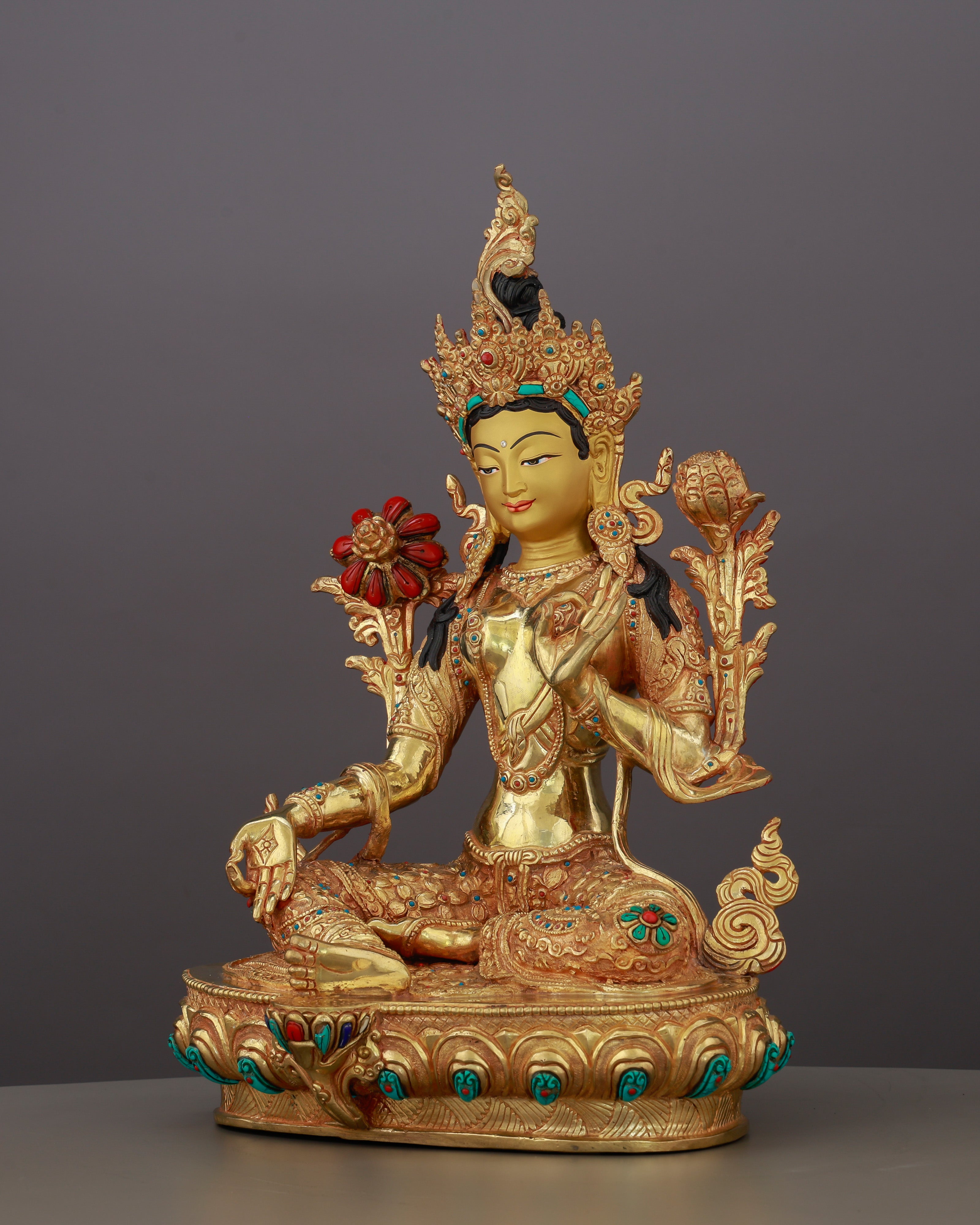 She Acts Before You Call | 24K Gold Gilded Green Tara from Nepal