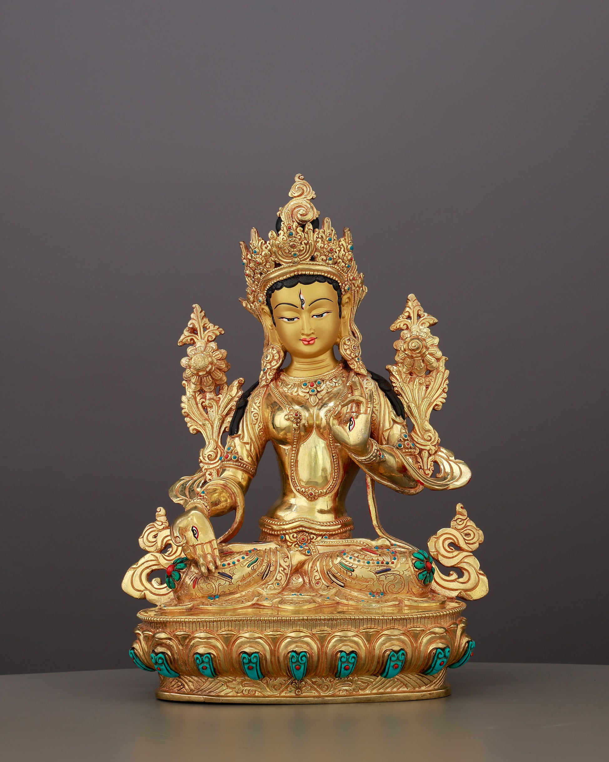 Seven Eyes That Never Sleep | 24K Gold Gilded White Tara From Nepal - Authentic Handcrafted Statue