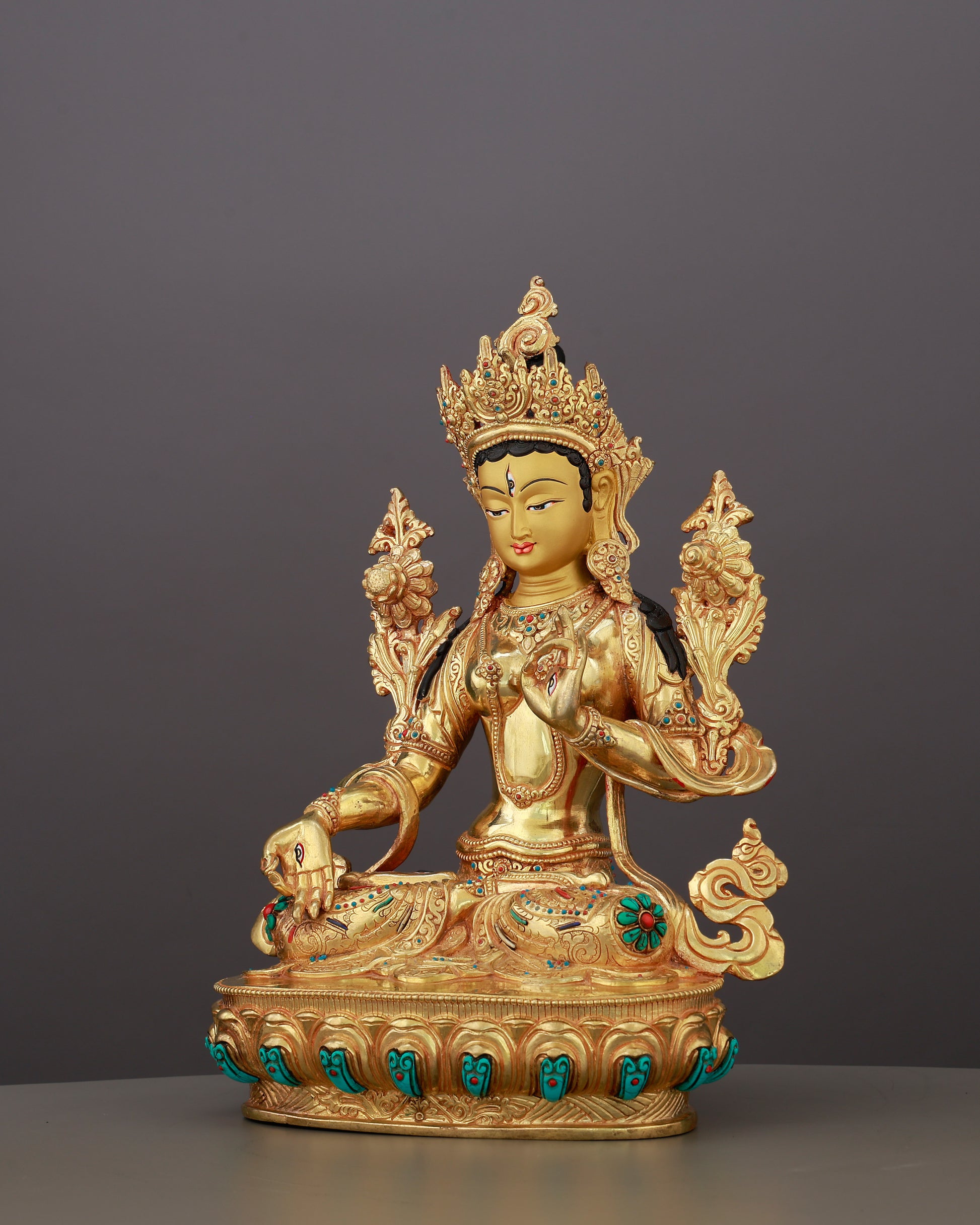 Seven Eyes That Never Sleep | 24K Gold Gilded White Tara From Nepal - Authentic Handcrafted Statue