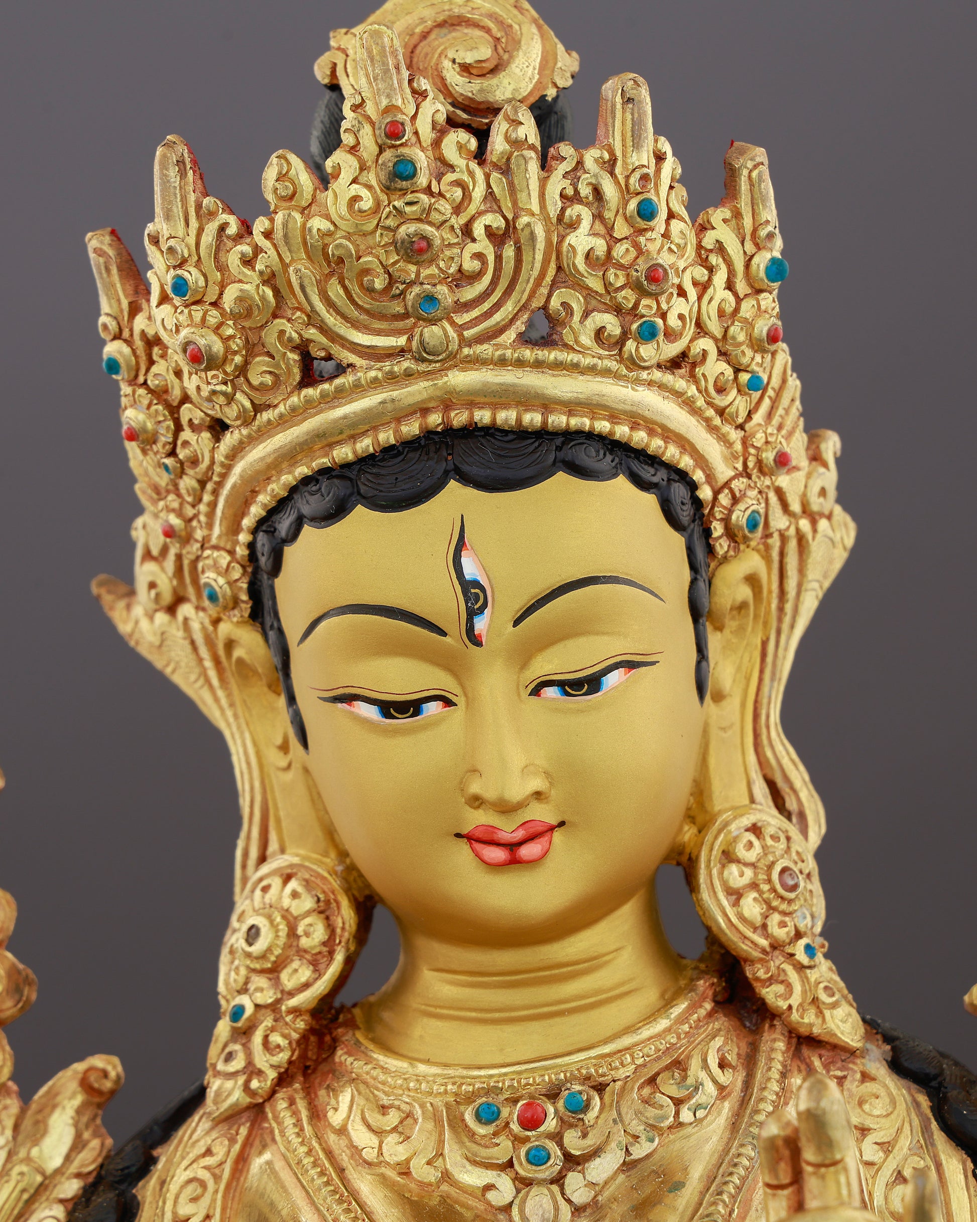 Seven Eyes That Never Sleep | 24K Gold Gilded White Tara From Nepal - Authentic Handcrafted Statue