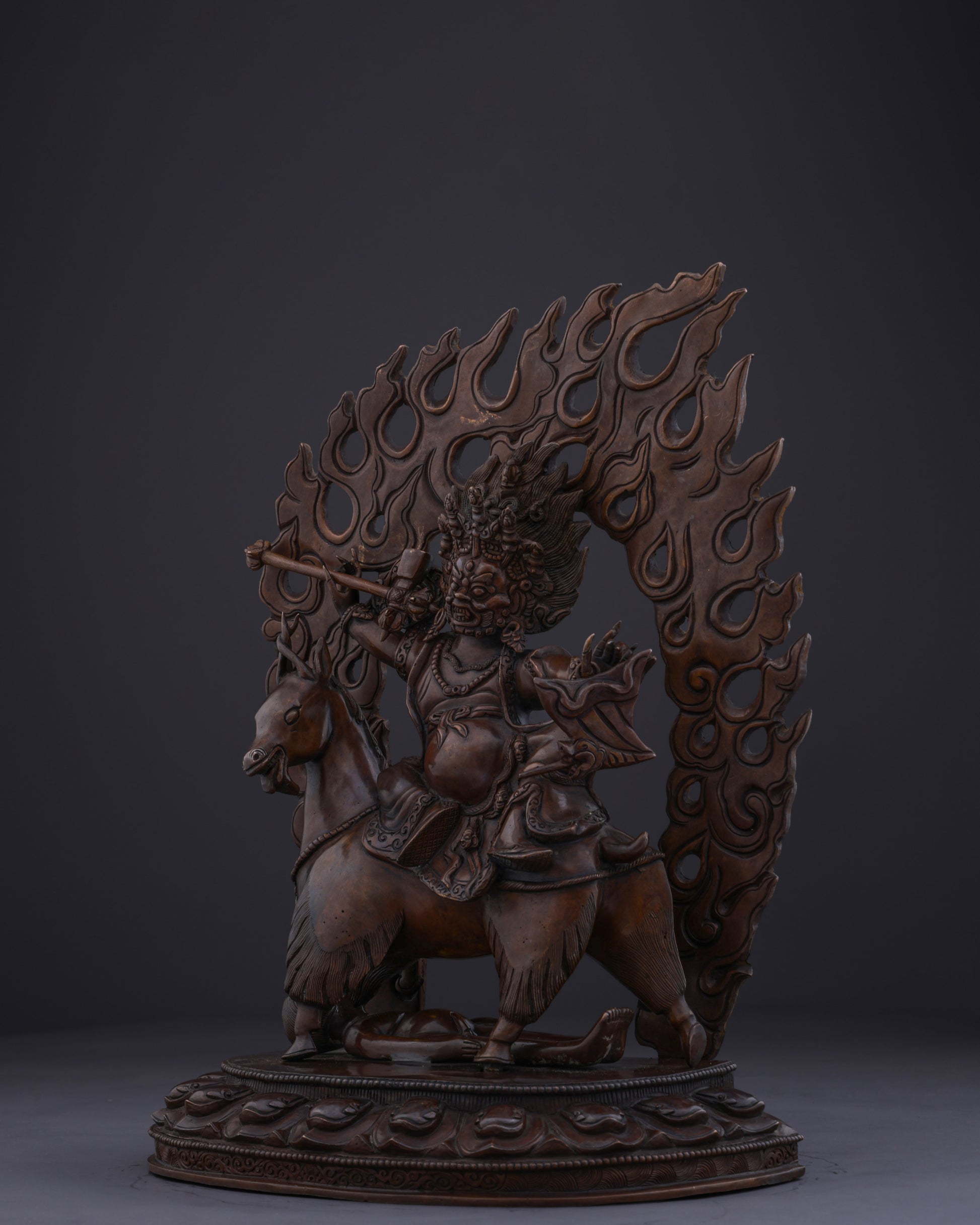 Sacred Guardian of Dharma | The Handmade Oxidized Garwa Nagpo Damchen Statue - Authentic Handcrafted Statue