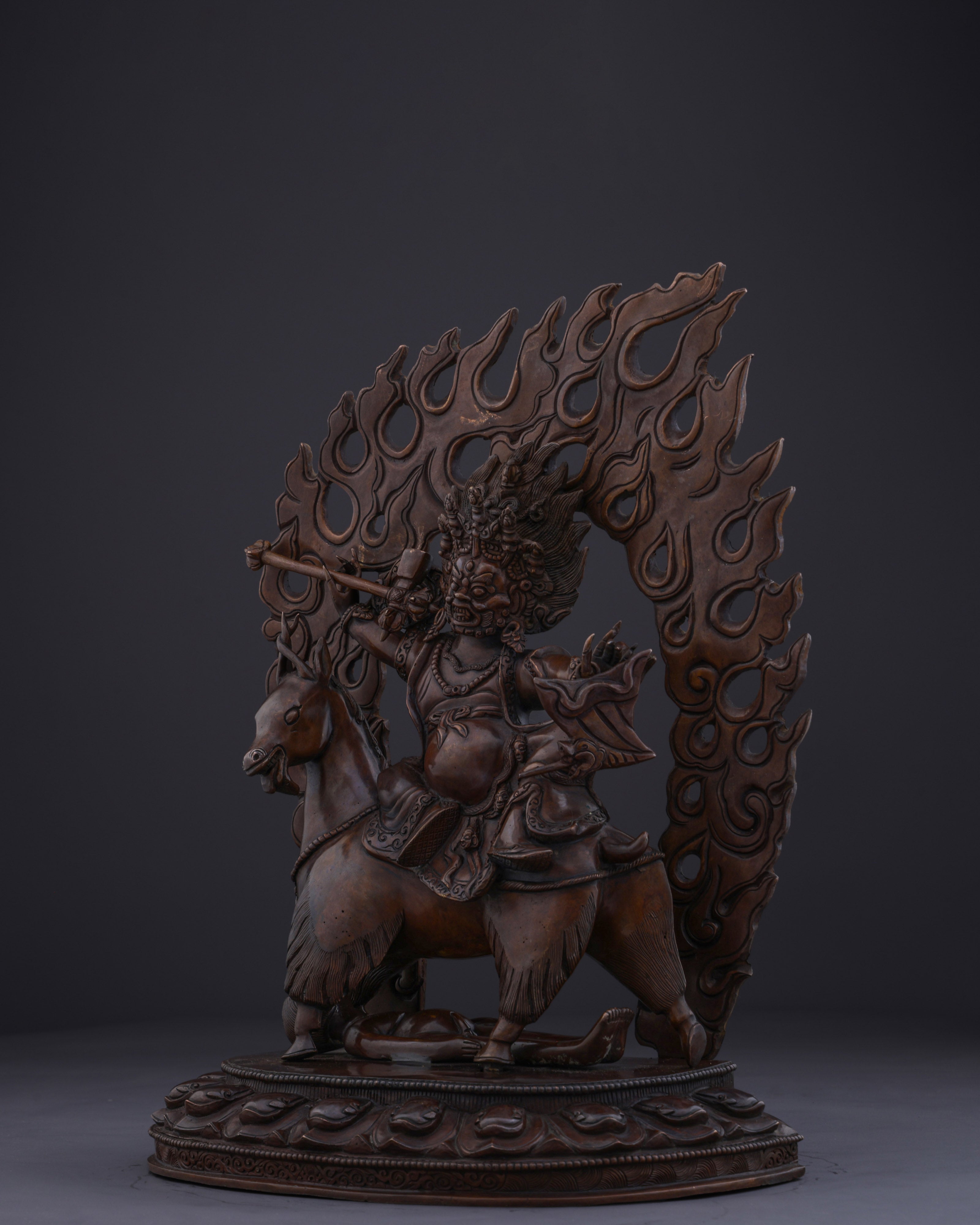 Sacred Guardian of Dharma | The Handmade Oxidized Garwa Nagpo Damchen Statue