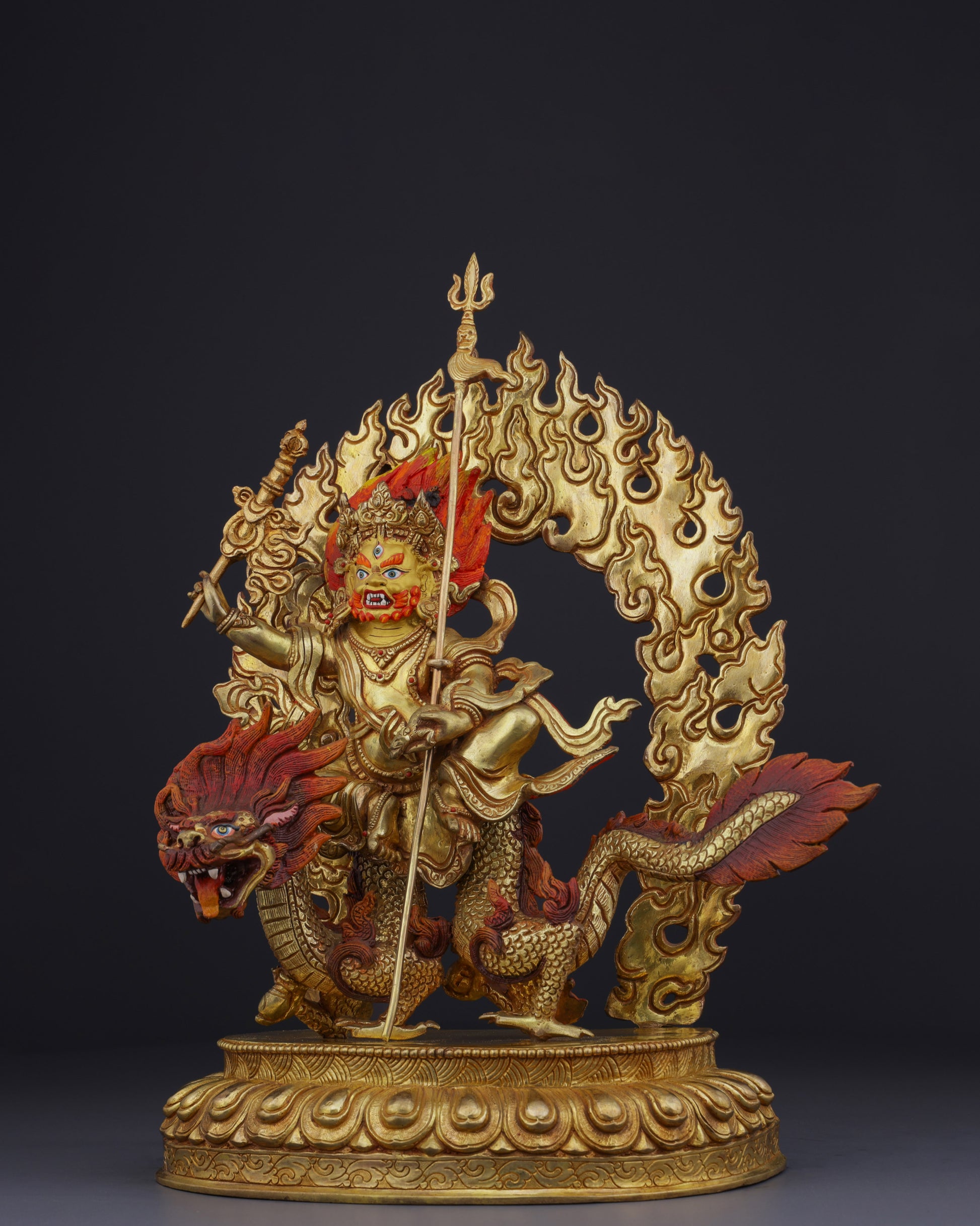 Sacred Guardian of Prosperity | Handcrafted White Dzambhala on Dragon Statue - Authentic Handcrafted Statue