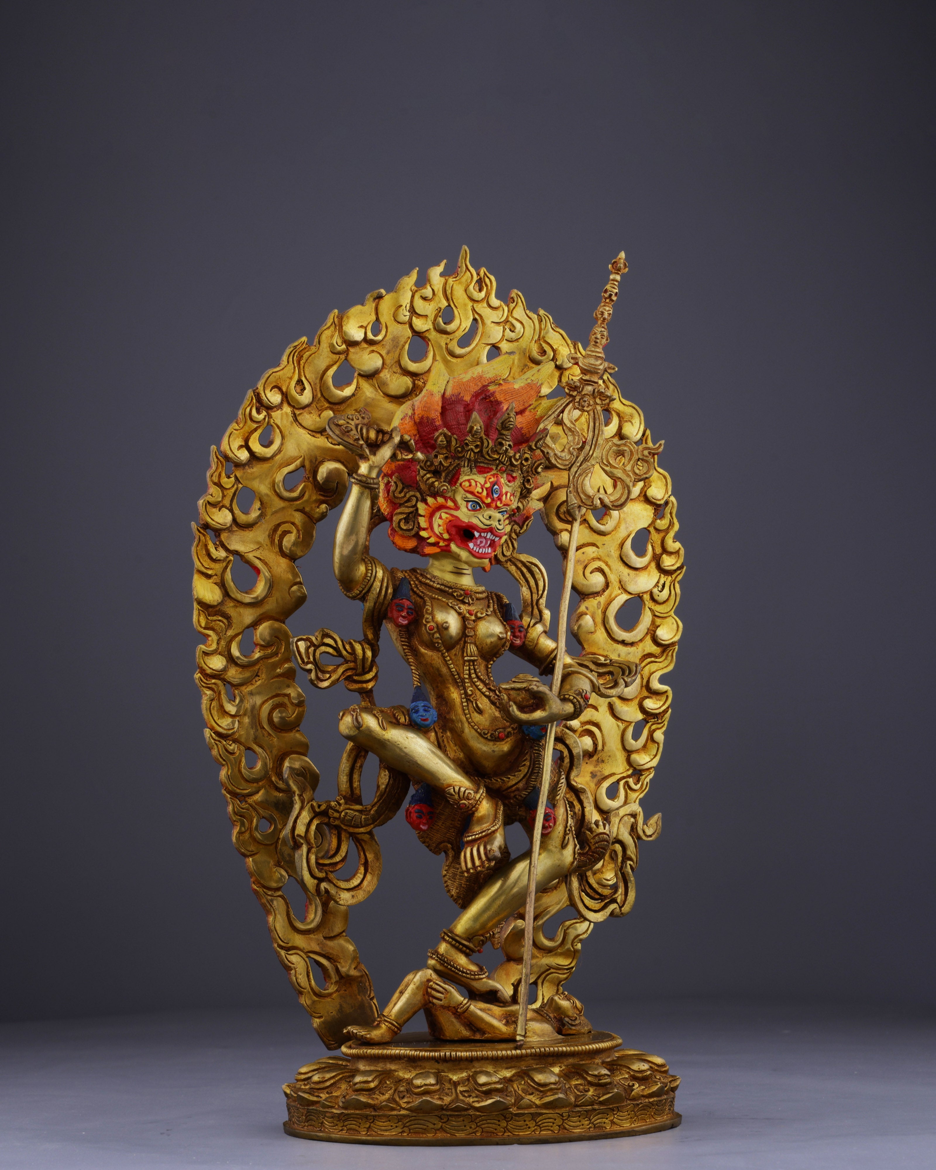 The Lion-Faced Protector | Nepalese Handmade Vintage Gold Simhamukha Statue