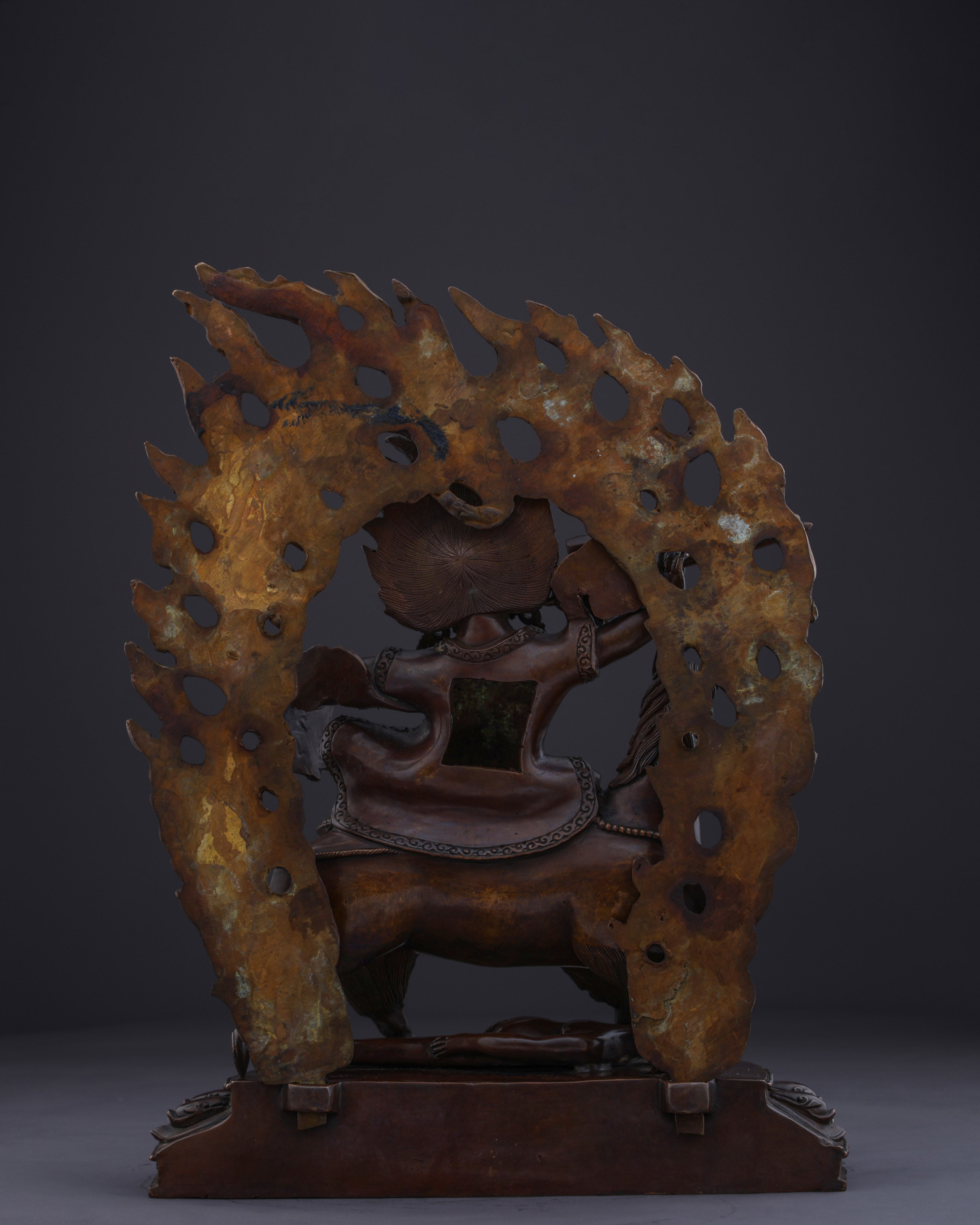 Sacred Guardian of Dharma | The Handmade Oxidized Garwa Nagpo Damchen Statue