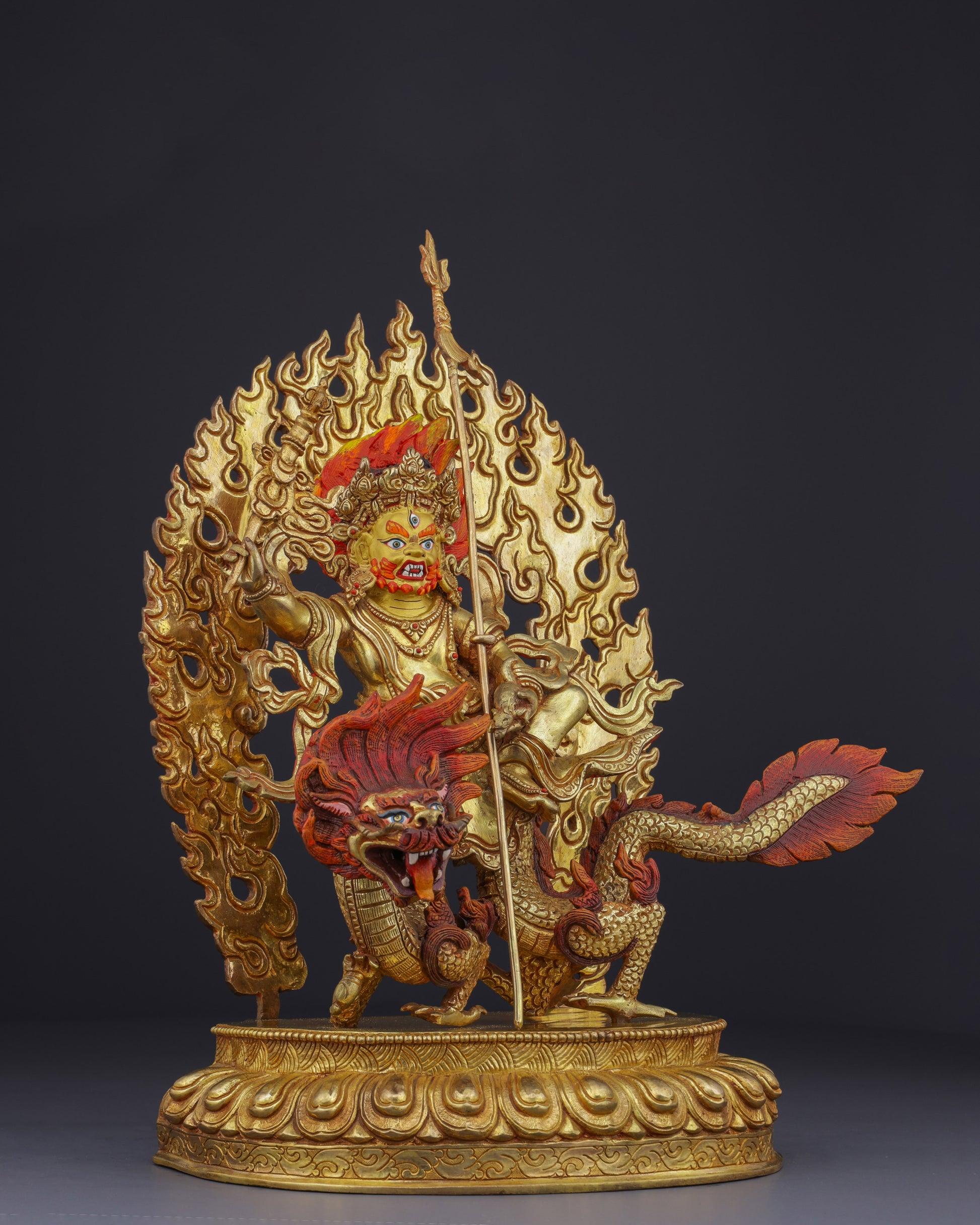 Sacred Guardian of Prosperity | Handcrafted White Dzambhala on Dragon Statue - Authentic Handcrafted Statue