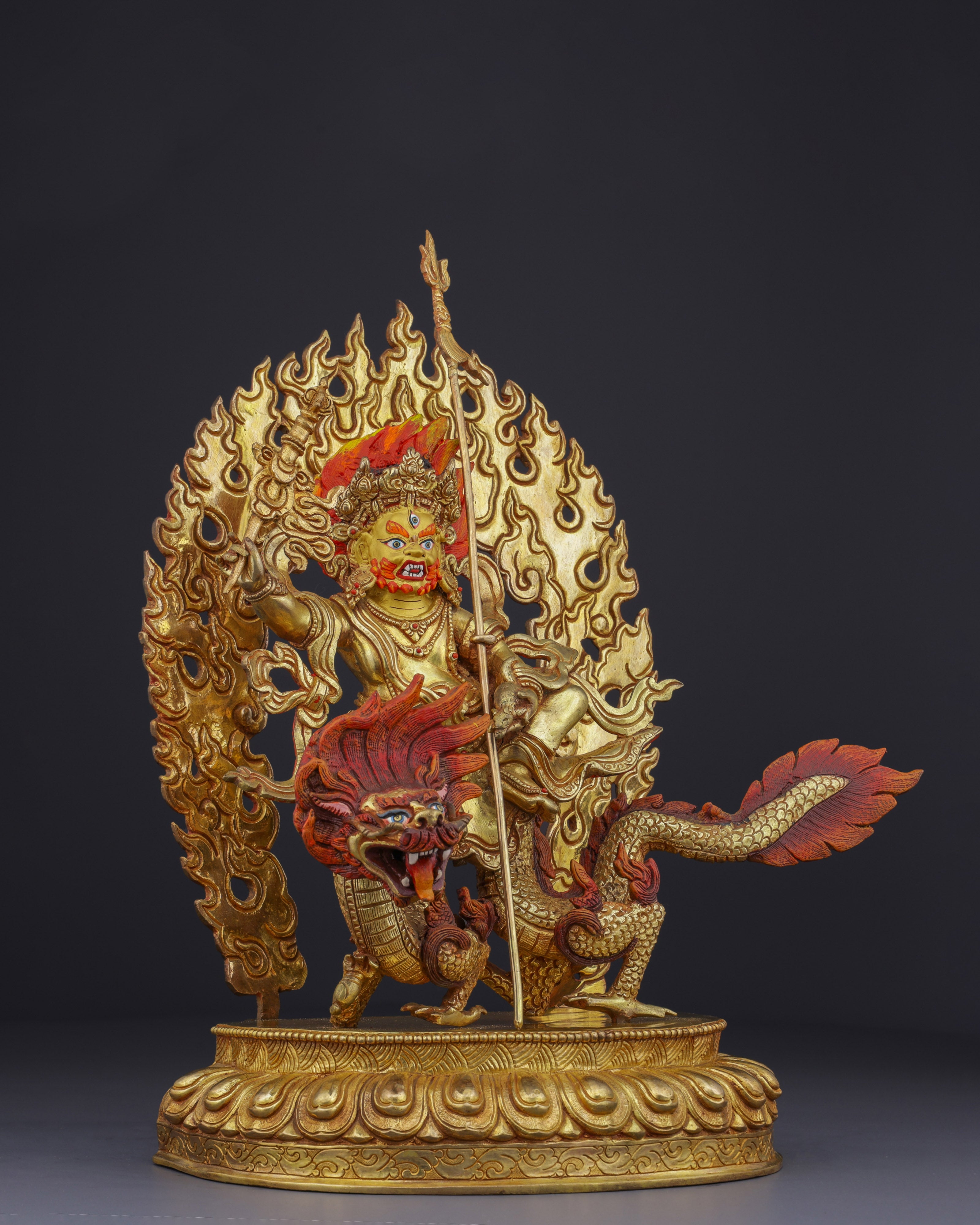Sacred Guardian of Prosperity | Handcrafted White Dzambhala on Dragon Statue
